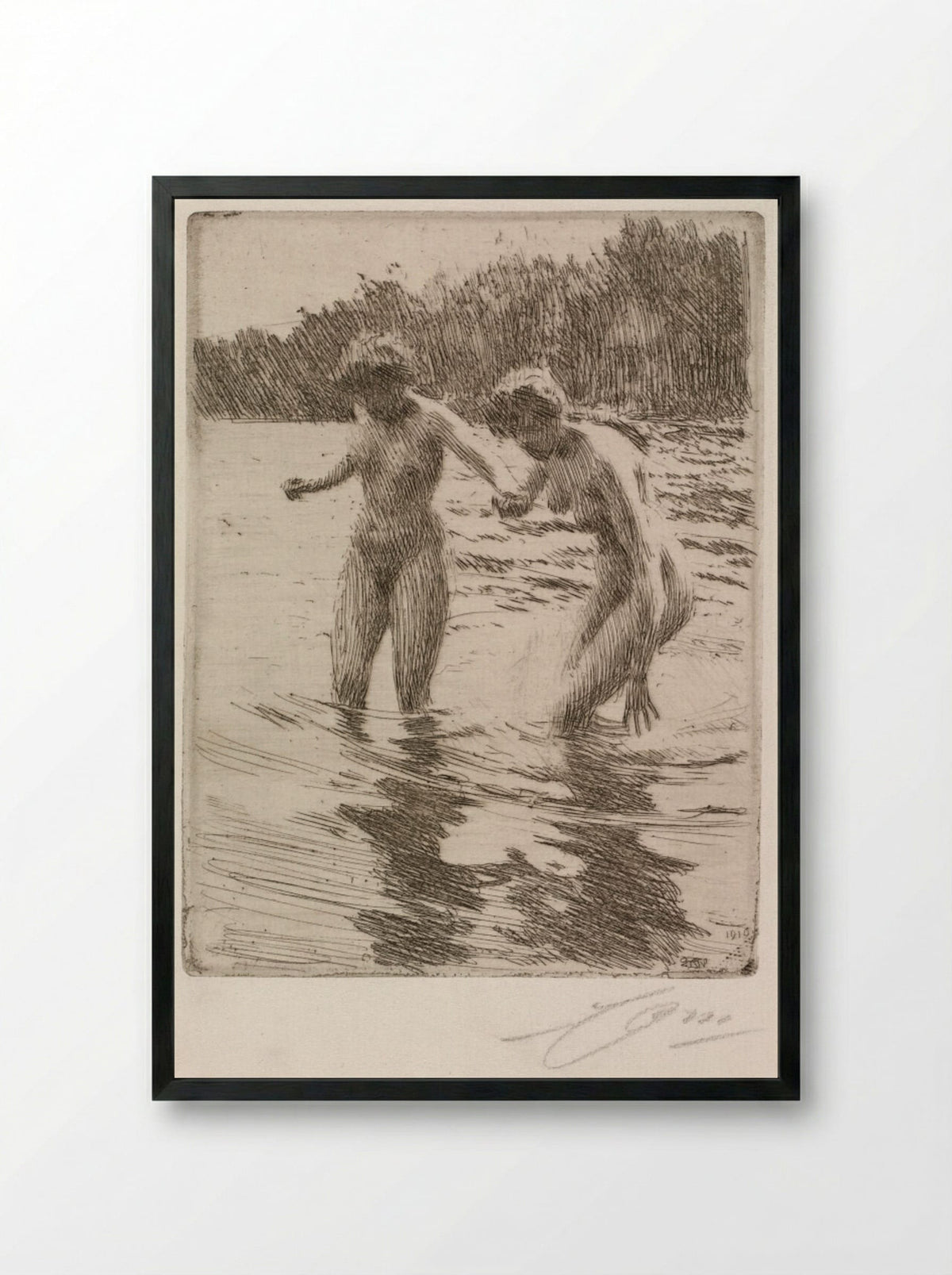 Two Bathers - Anders Zorn - Framed Print Black