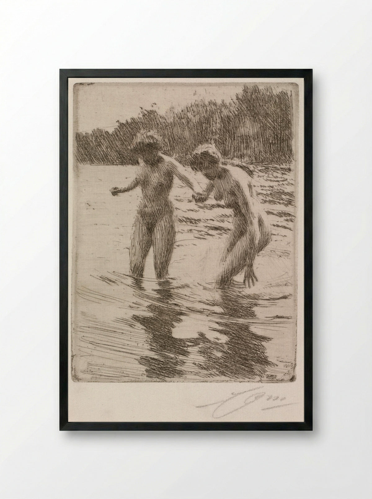 Two Bathers - Anders Zorn - Framed Print Black