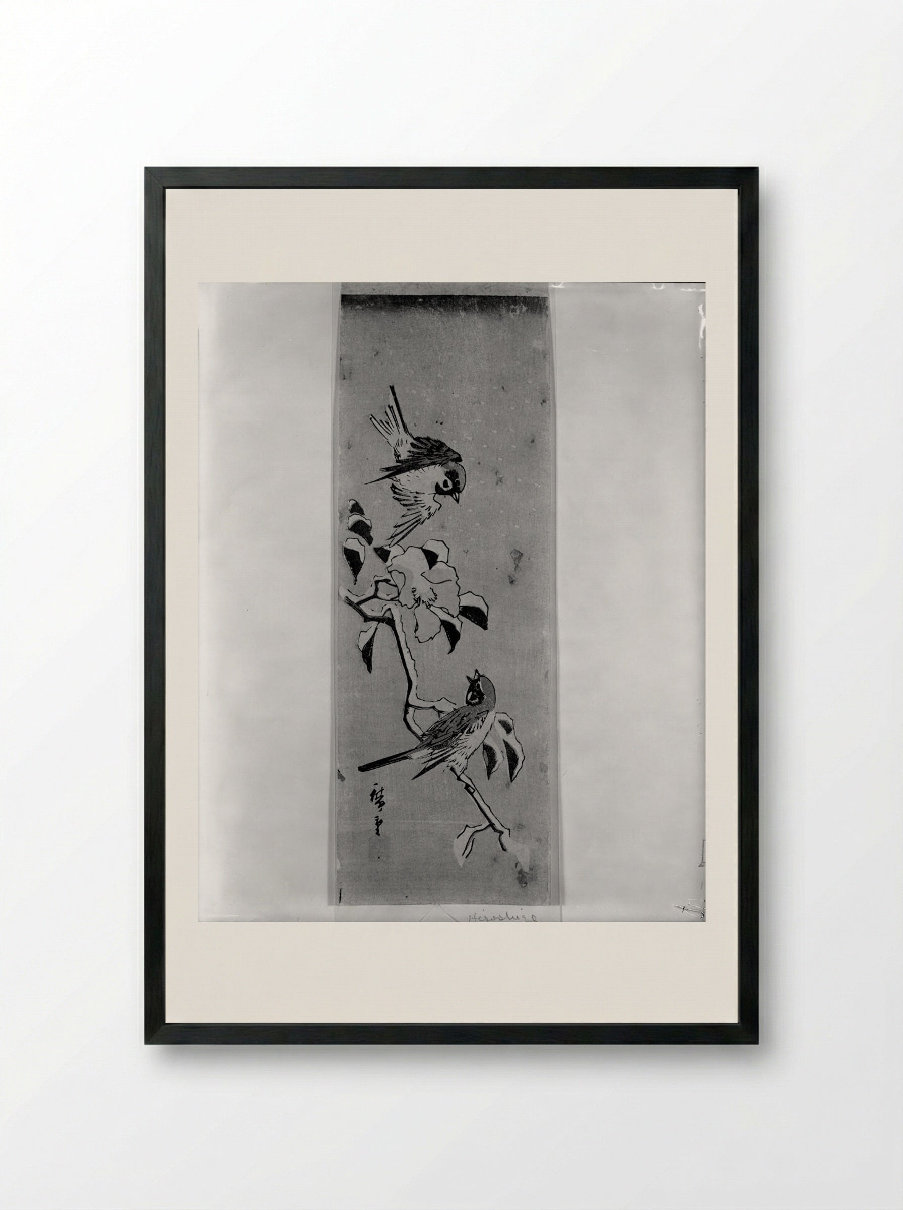 Two Birds on a Branch - Utagawa Hiroshige II - Framed Print Black