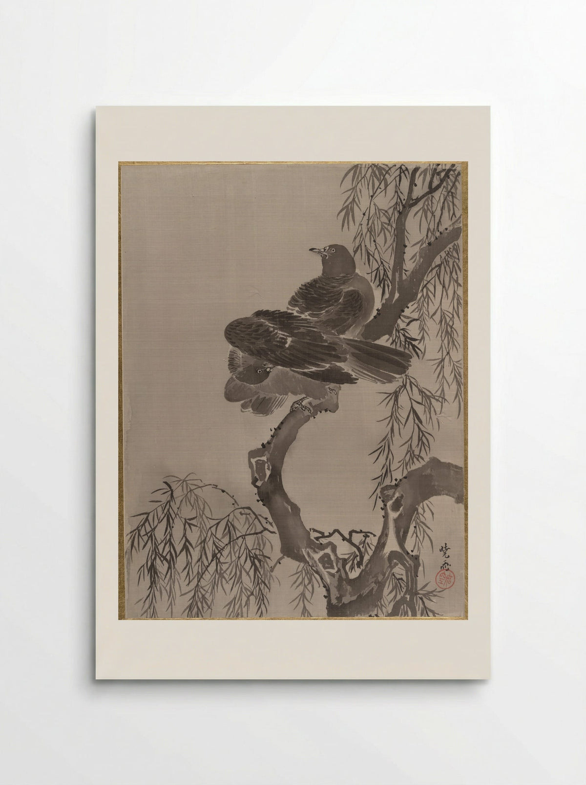 Two Birds on a Branch - Kawanabe Kyōsai - Poster