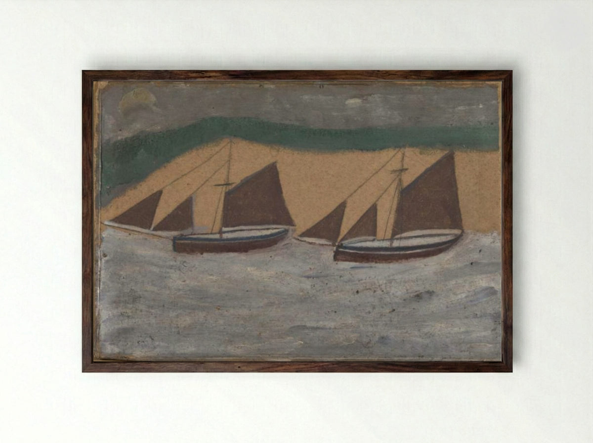Two Boats - Alfred Wallis - Framed Print Dark Wood