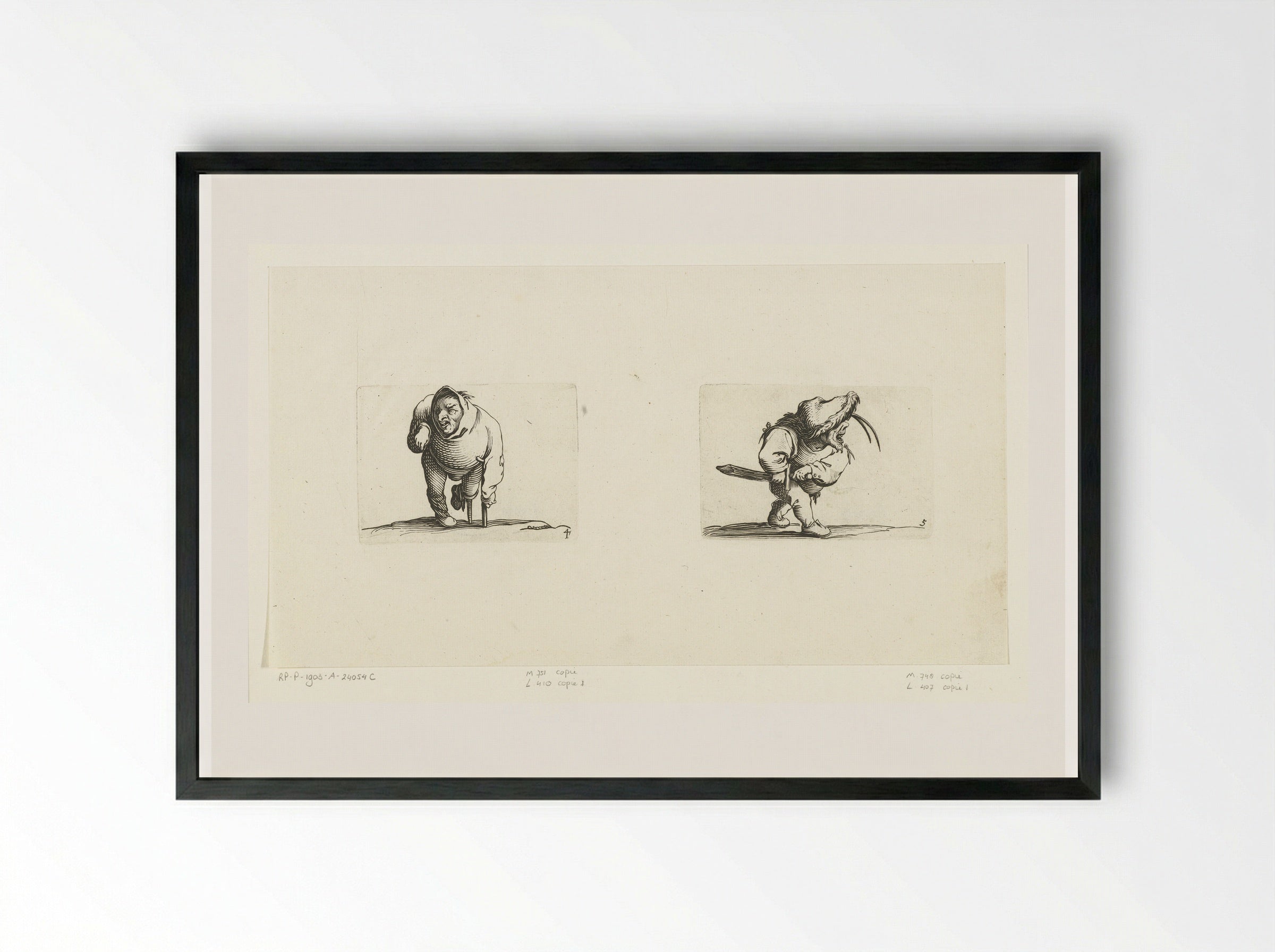 Two Caricatures of Small Men - Abraham Bosse - Framed Print Black