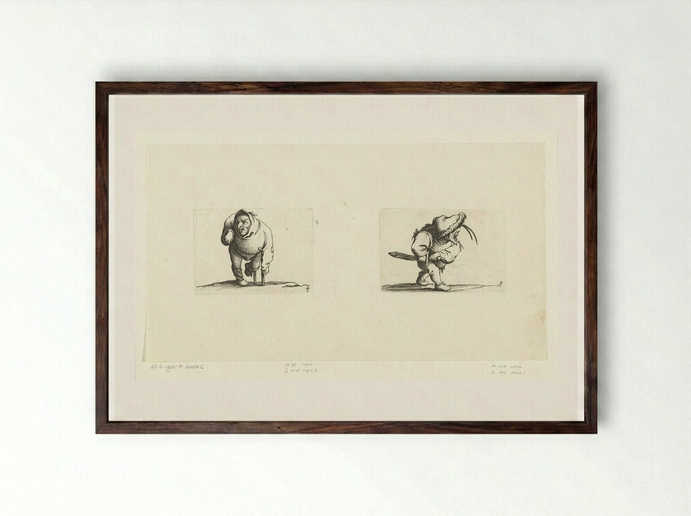 Two Caricatures of Small Men - Abraham Bosse - Framed Print Dark Wood
