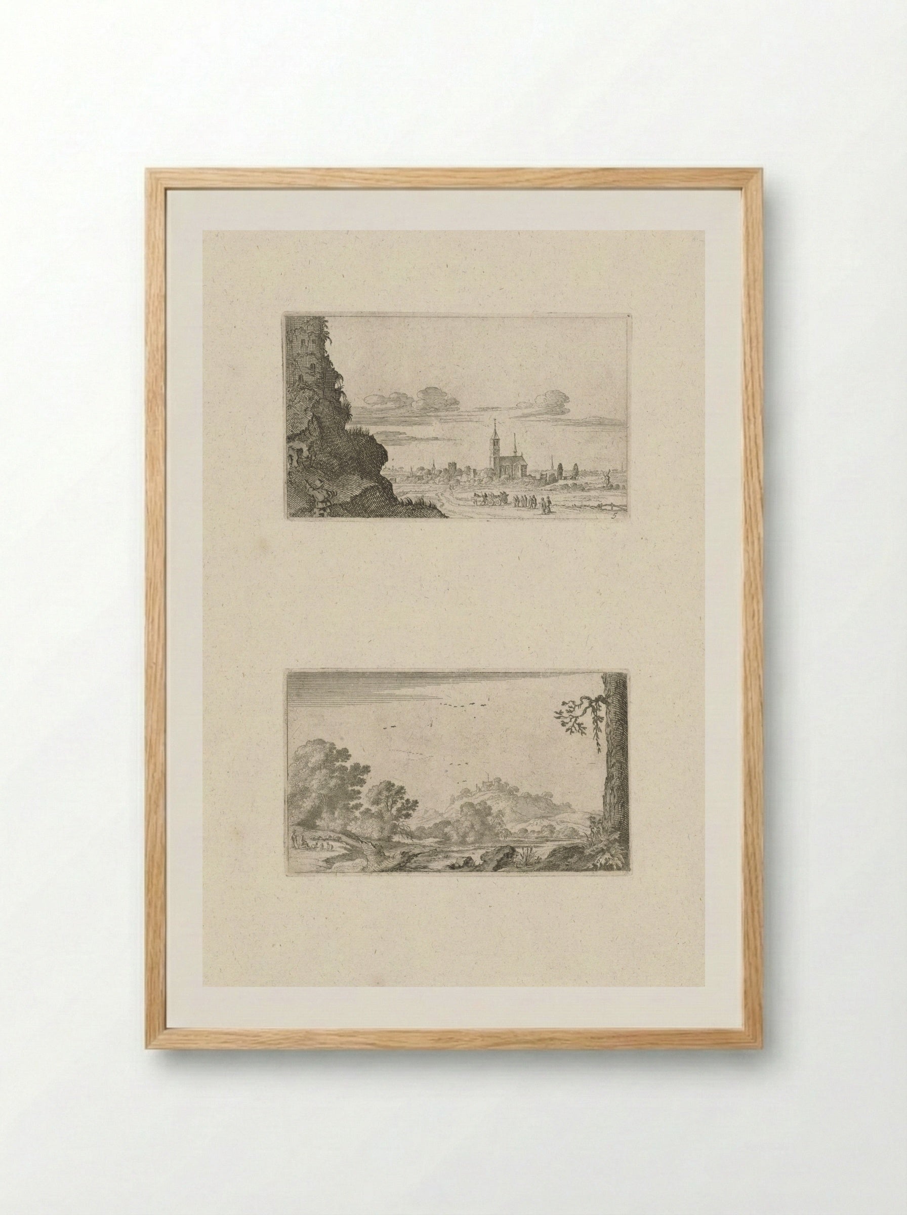 Two Climbers on a Ruin and a River View - Gillis van Scheyndel (I) - Framed Print Wood