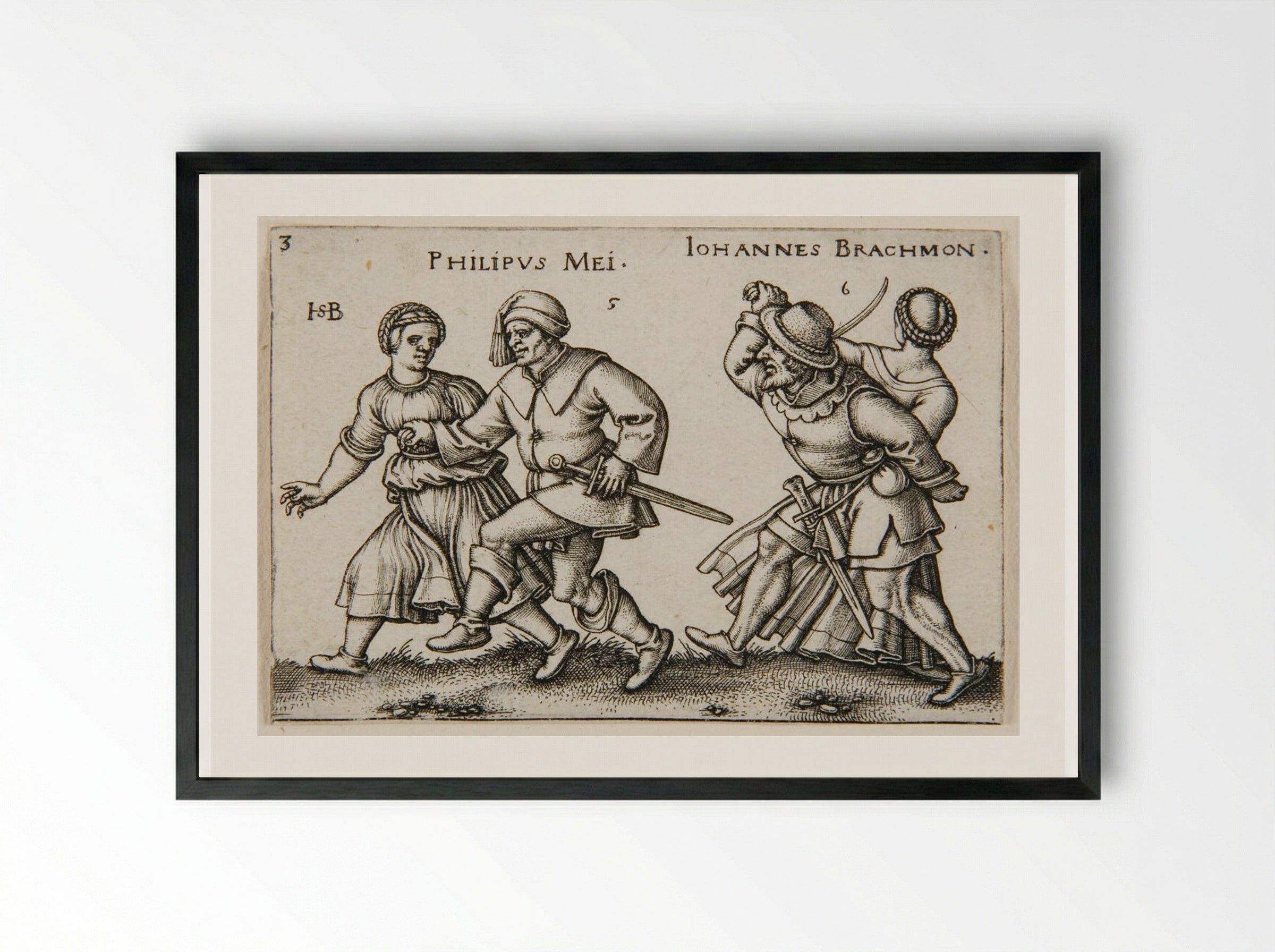 Two Couples Dancing - Sebald Beham - Framed Print Black