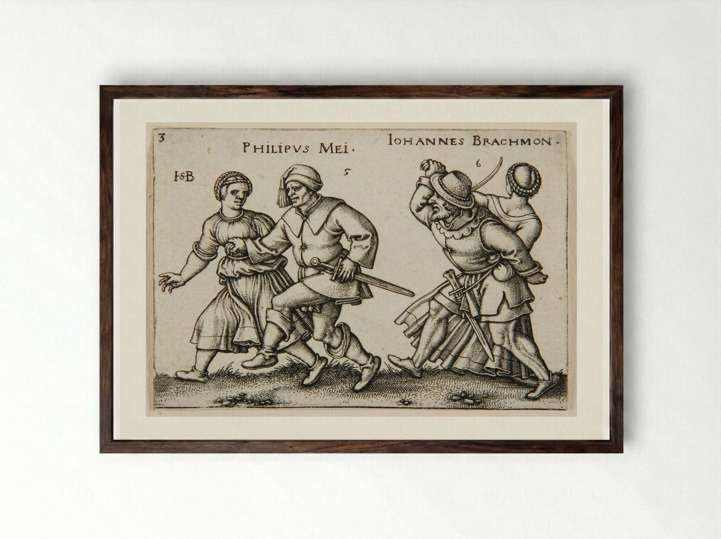 Two Couples Dancing - Sebald Beham - Framed Print Dark Wood
