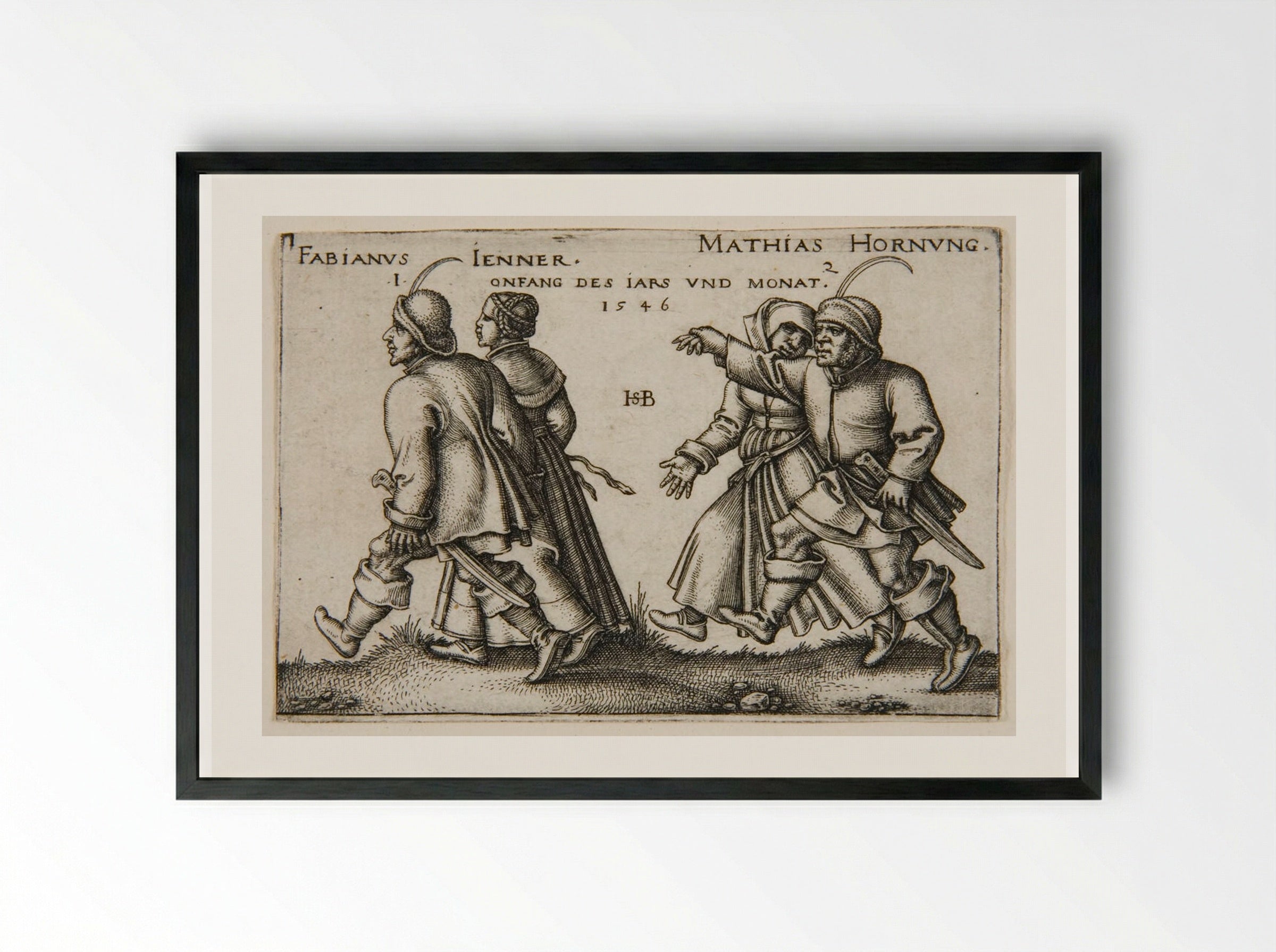 Two Couples Walking - Sebald Beham - Framed Print Black