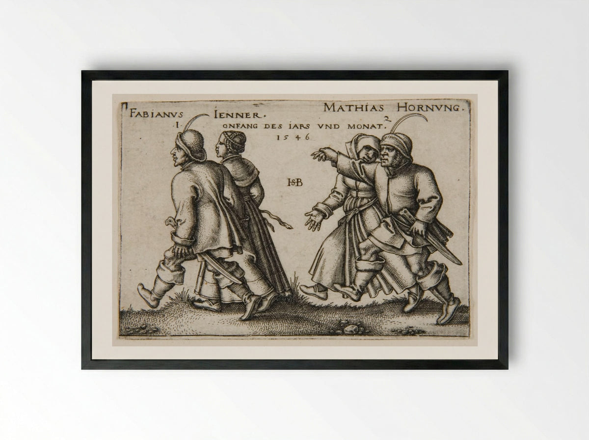 Two Couples Walking - Sebald Beham - Framed Print Black