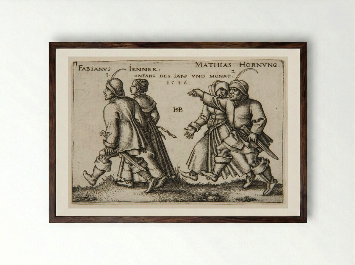Two Couples Walking - Sebald Beham - Framed Print Dark Wood
