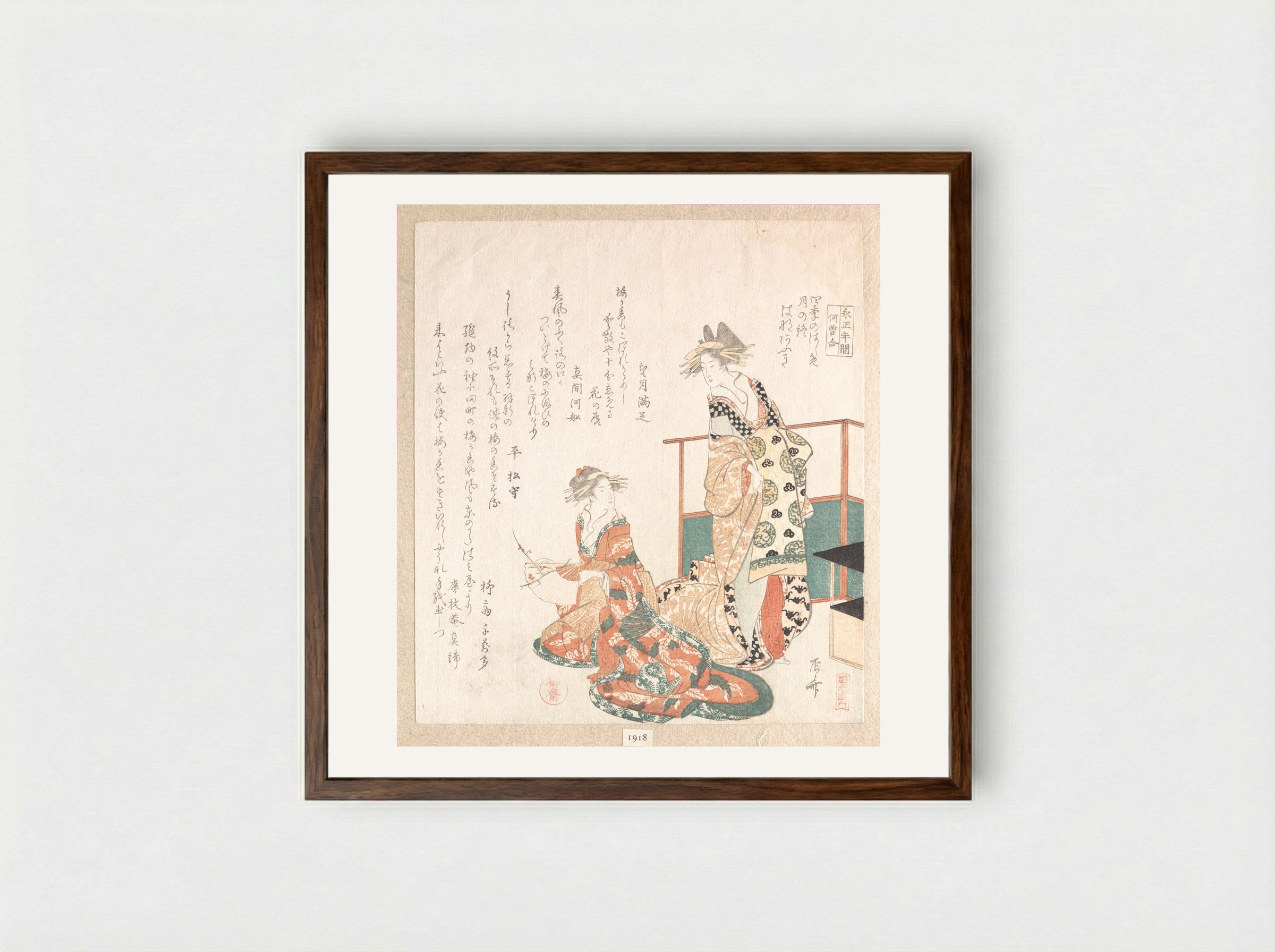 Two Courtesans - Ryūryūkyo Shinsai - Framed Print Dark Wood