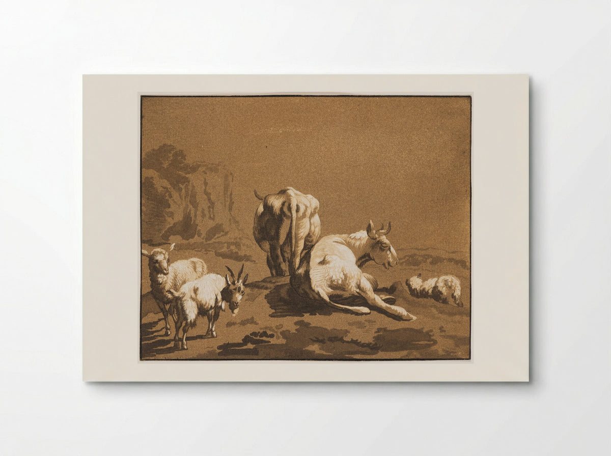 Two Cows, Two Sheep, and a Goat - Maria Catharina Prestel - Poster