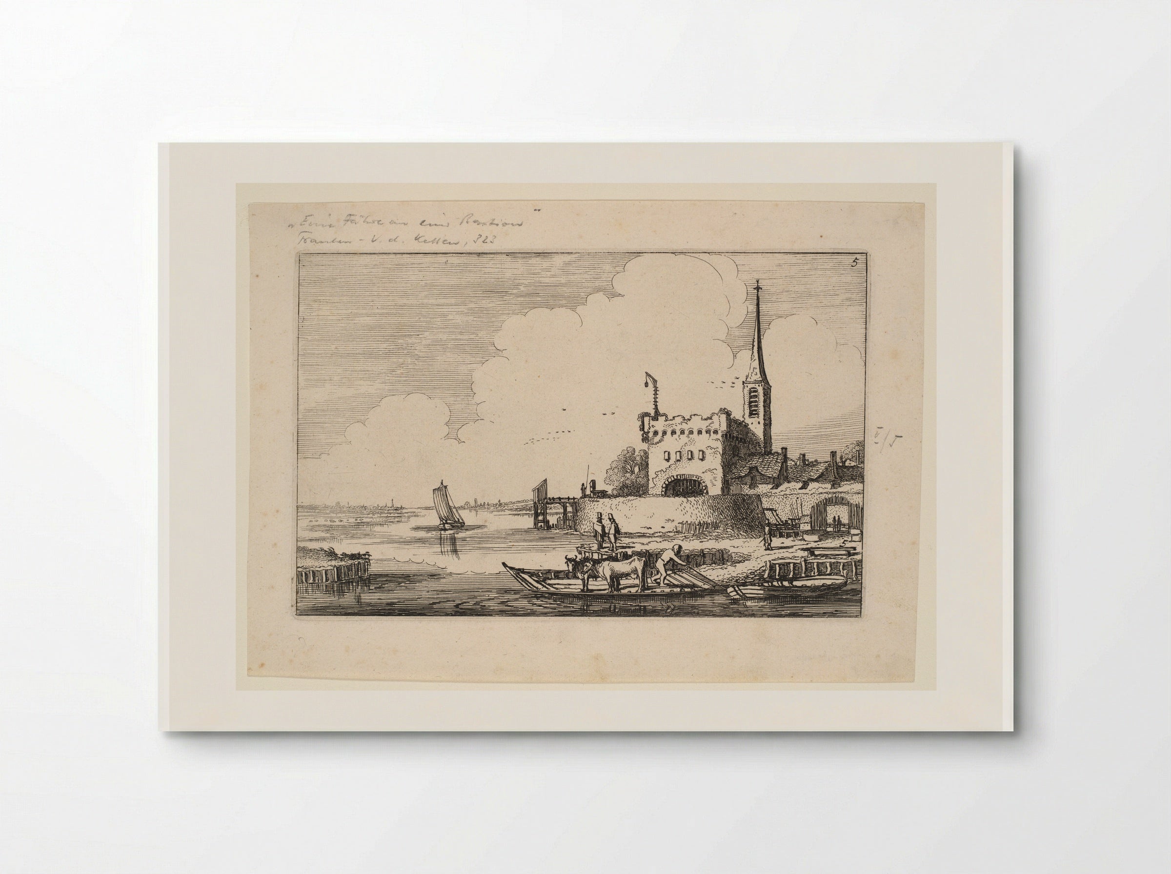 Two Cows on a Ferry near a Bastion - Jan van de Velde II - Poster