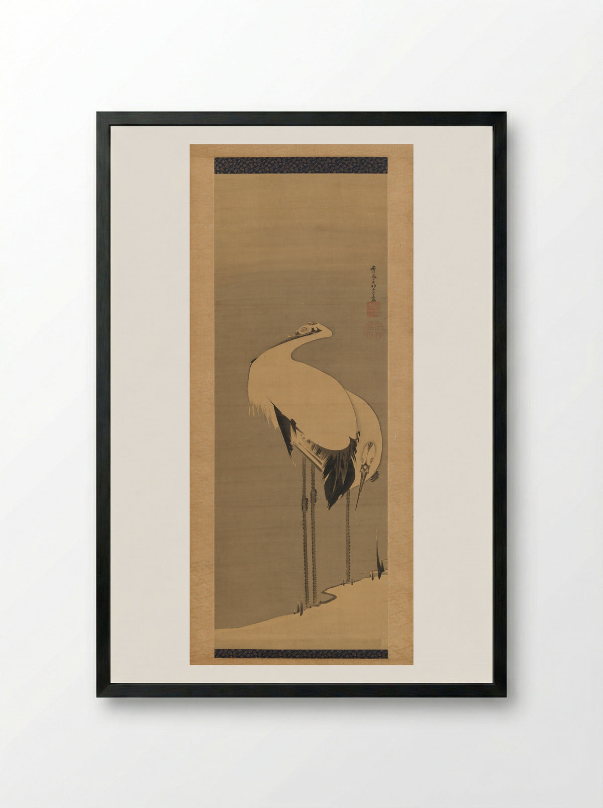 Two Cranes - Itō Jakuchū - Framed Print Black