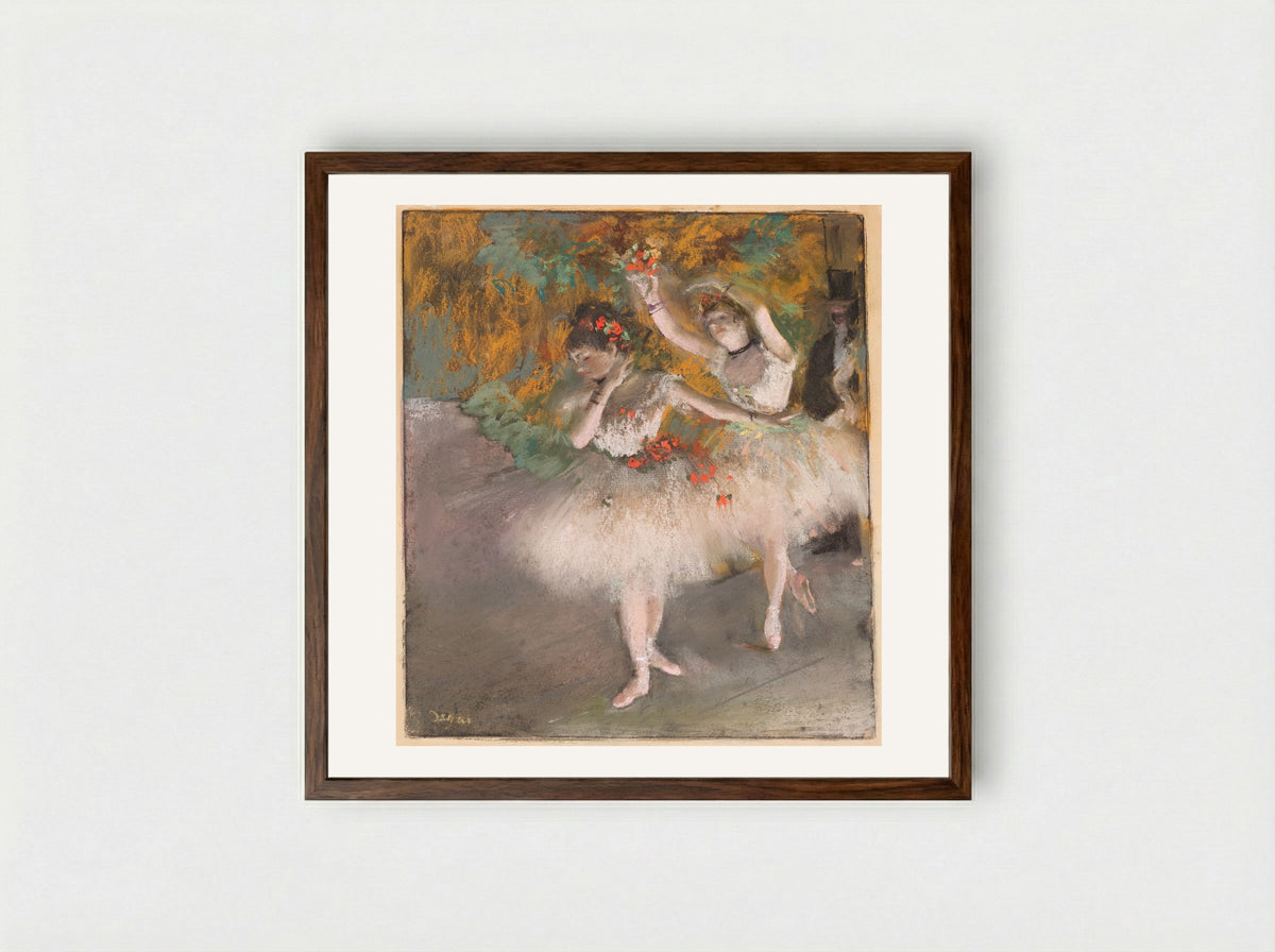 Two Dancers Entering the Stage - Hilaire-Germain-Edgar Degas - Framed Print Dark Wood