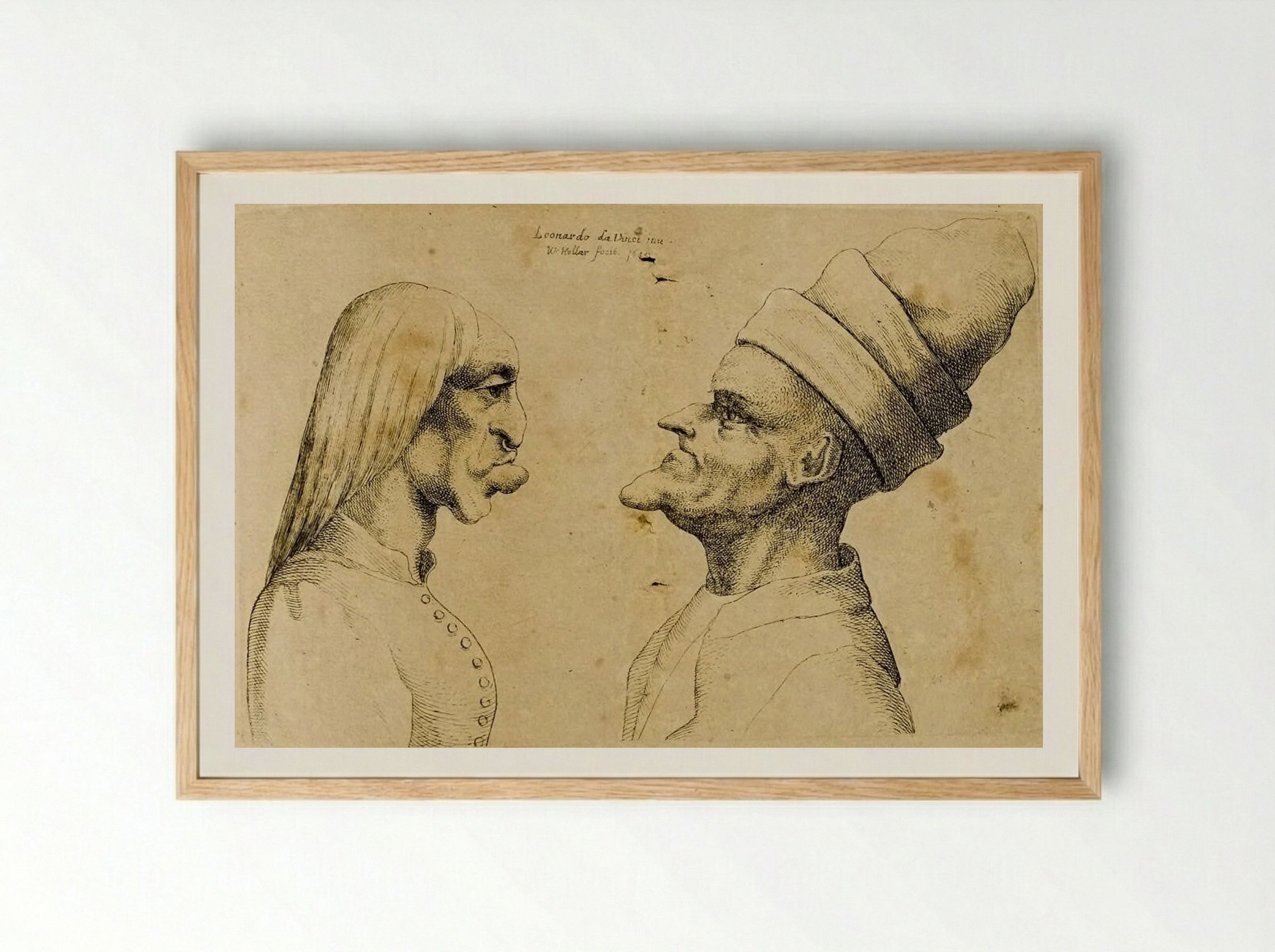 Two Deformed Heads Facing Each Other - Wenceslaus Hollar - Framed Print Wood