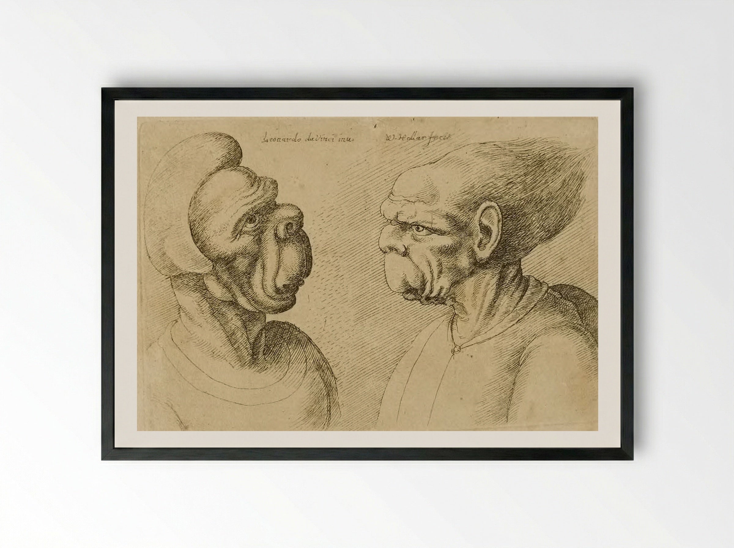 Two Deformed Heads Facing Inward - Wenceslaus Hollar - Framed Print Black
