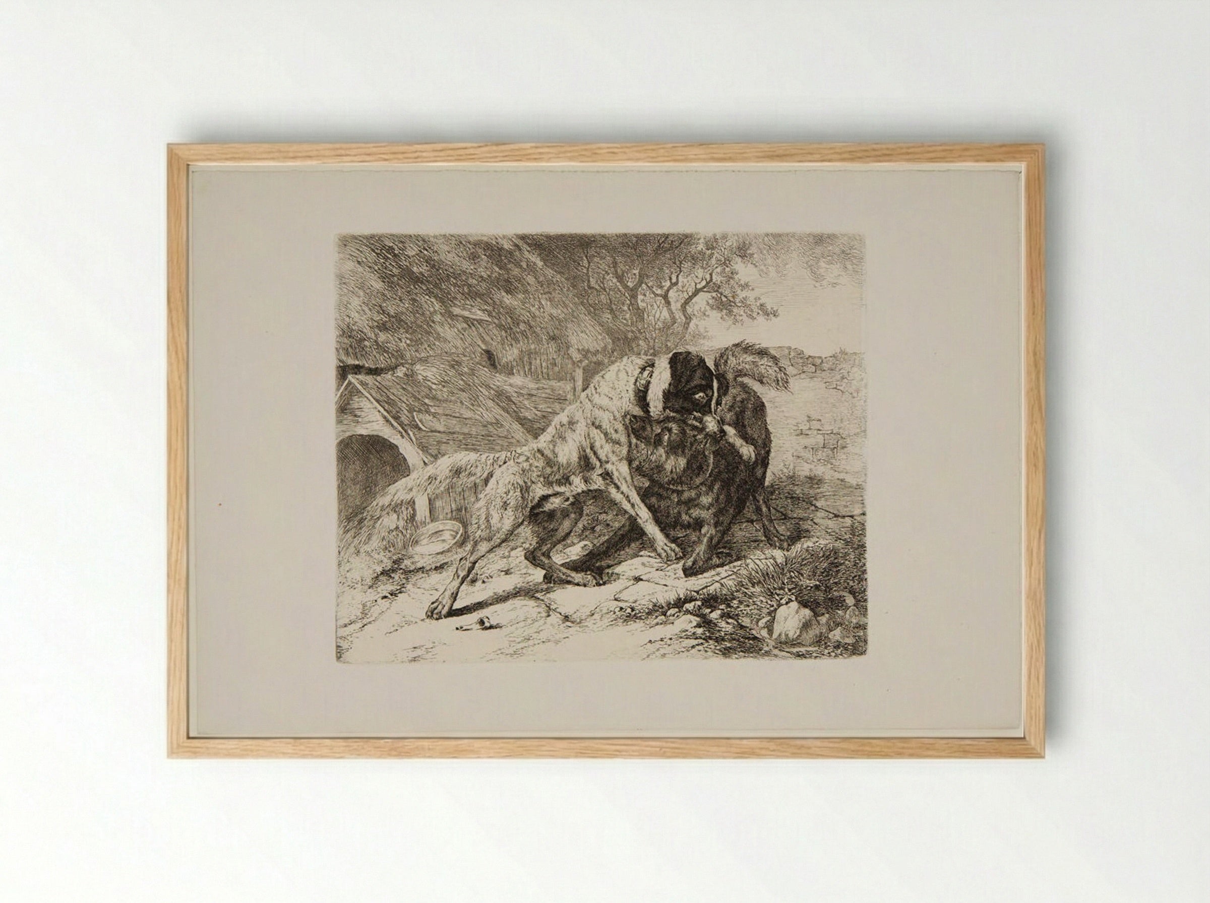 Two Dogs Fighting - Friedrich Anton Wolff - Framed Print Wood