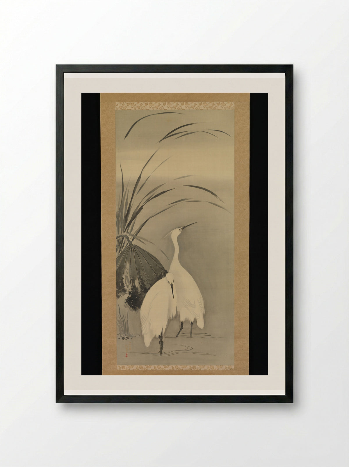 Two Egrets and Lotus - Sakai Hōitsu - Framed Print Black