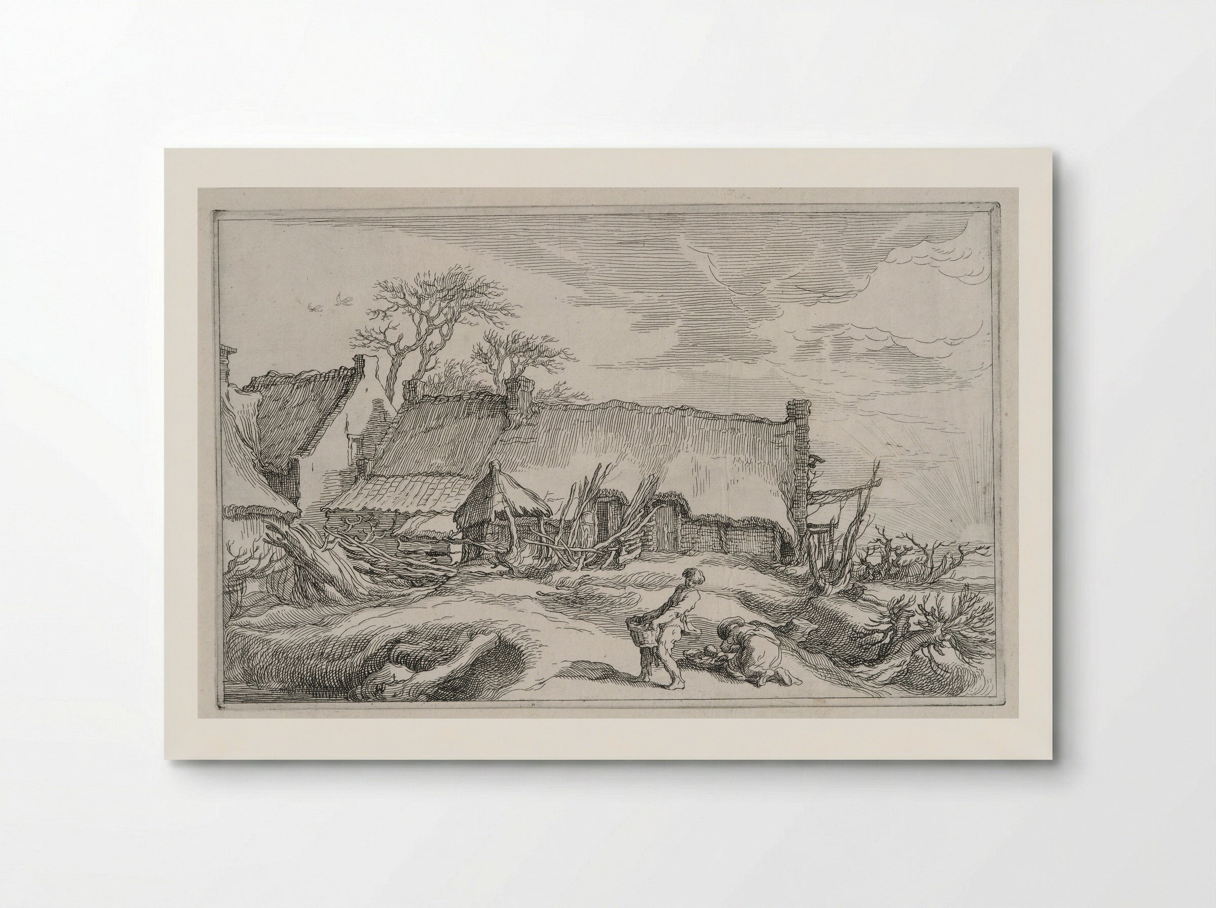 Two Figures Gathering Rocks before a Farmhouse - Boetius Adamsz. Bolswert - Poster