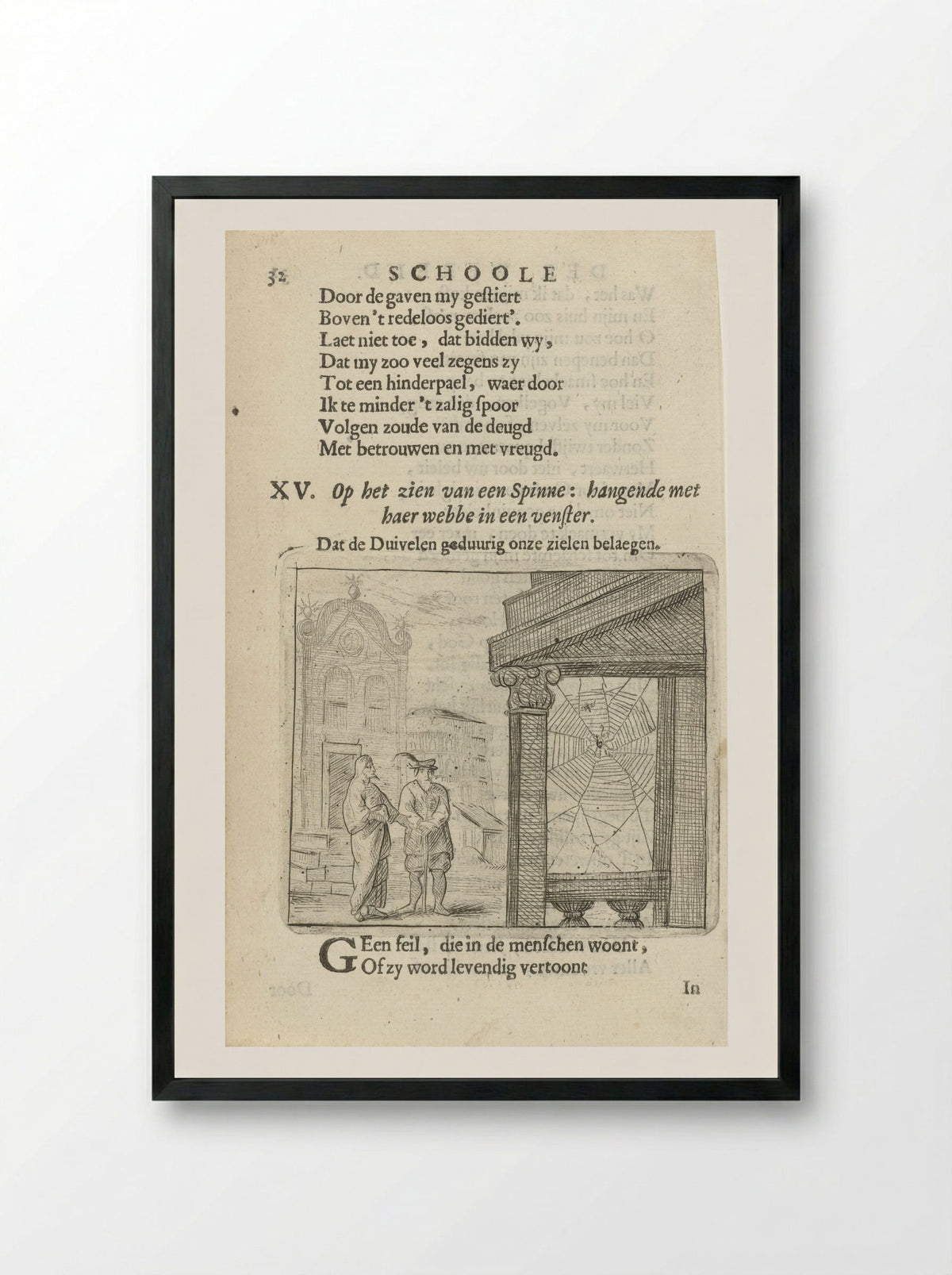 Two Figures Observing a Spiderweb - Arnold Houbraken - Framed Print Black