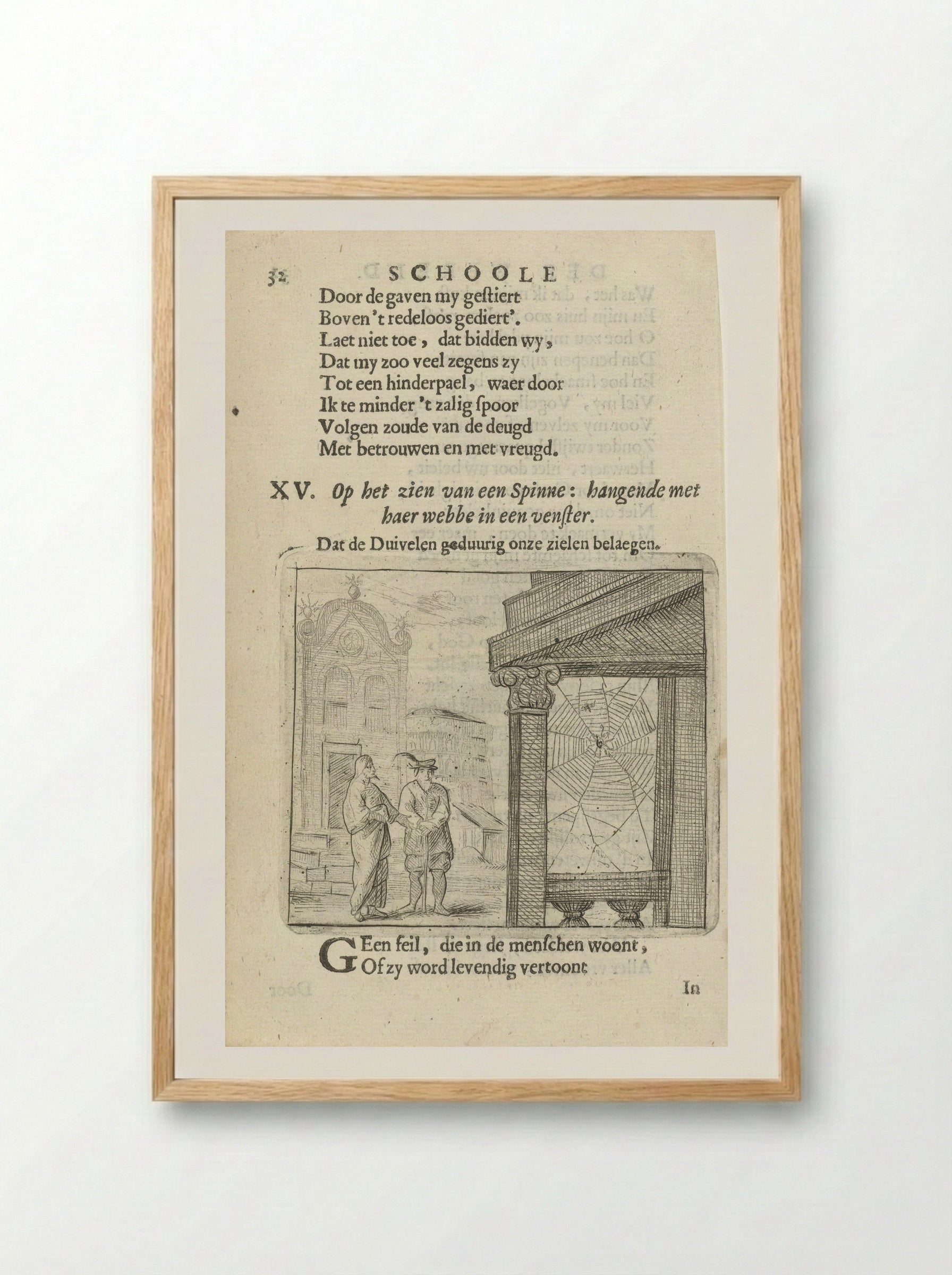 Two Figures Observing a Spiderweb - Arnold Houbraken - Framed Print Wood