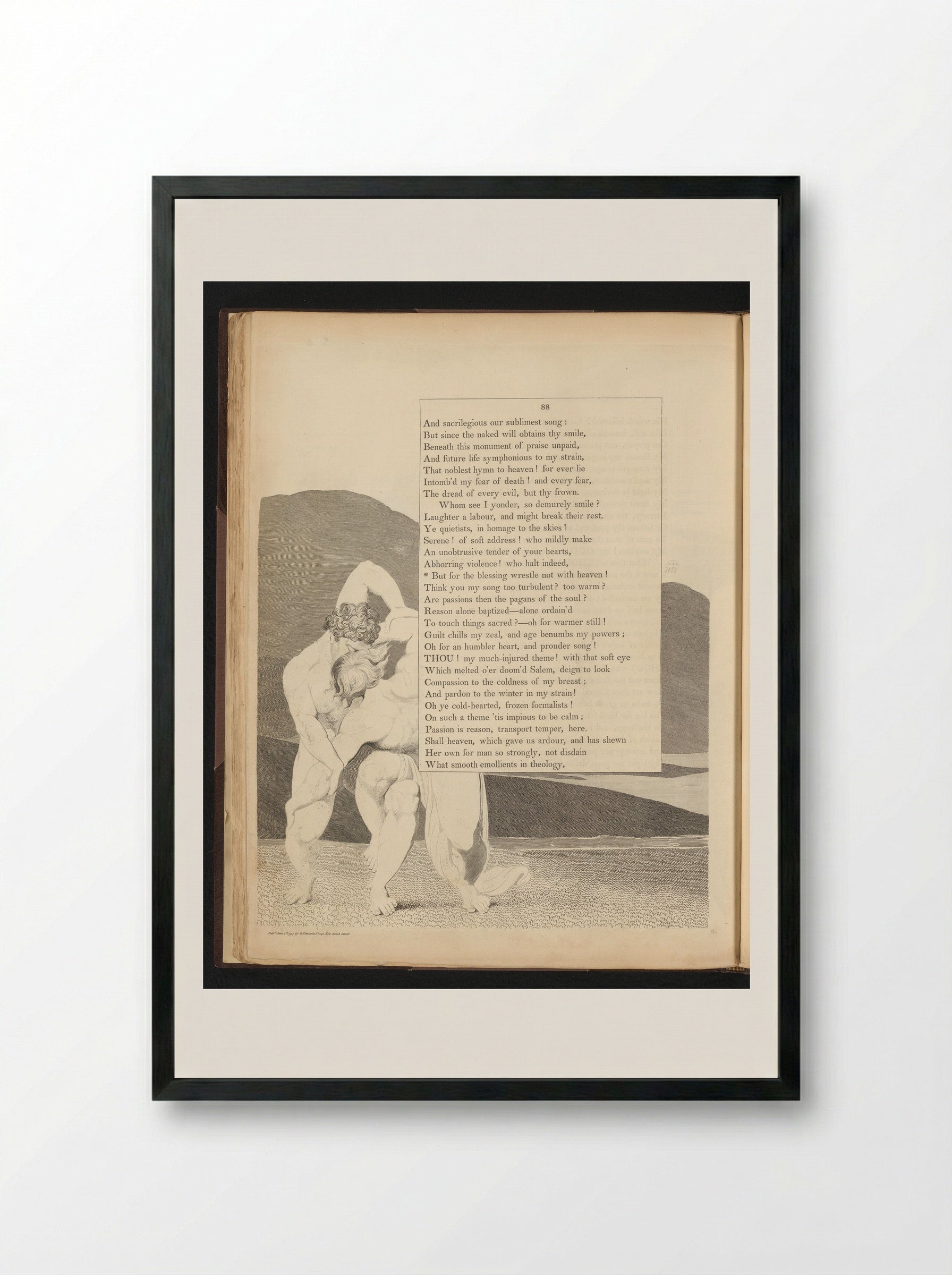 Two Figures Wrestling - William Blake - Framed Print Black