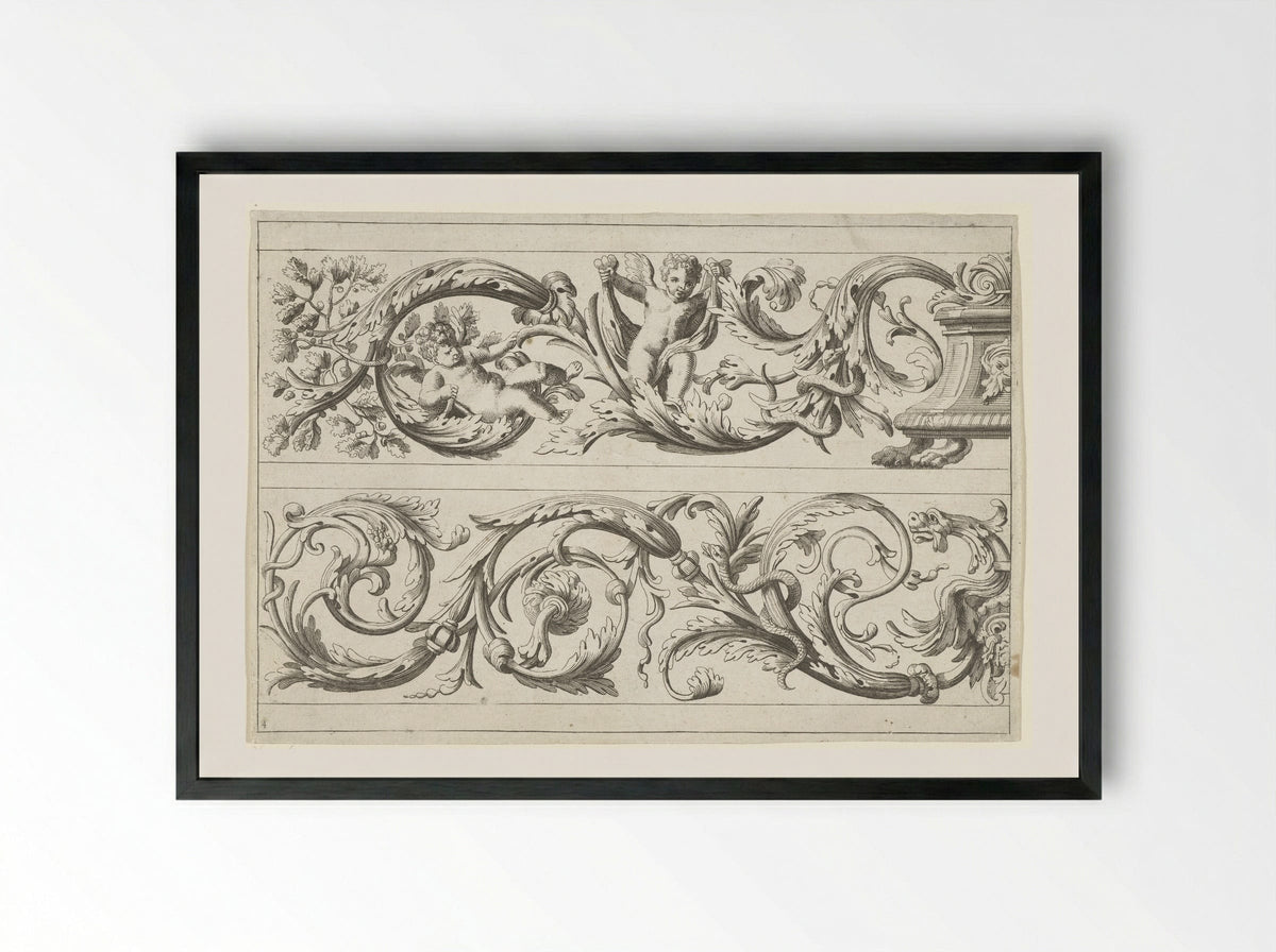 Two Friezes with Foliage - Jean Lepautre - Framed Print Black