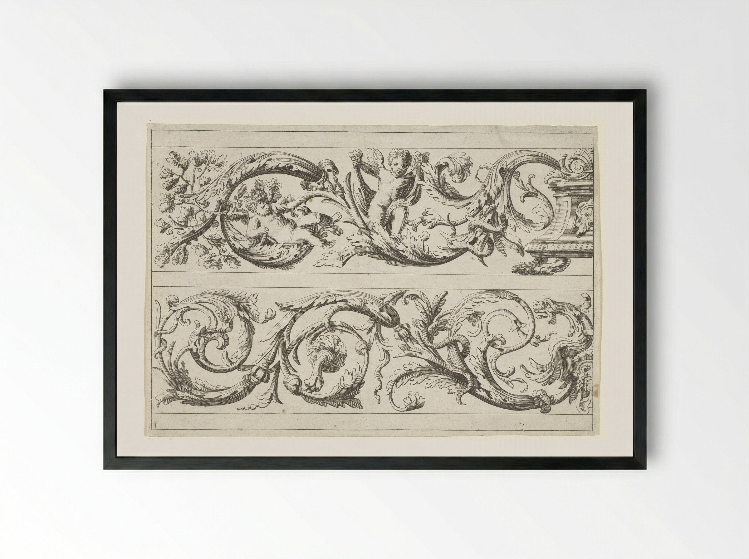 Two Friezes with Foliage - Jean Lepautre - Framed Print Black
