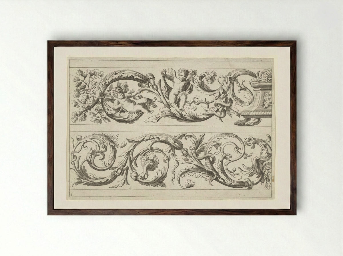 Two Friezes with Foliage - Jean Lepautre - Framed Print Dark Wood