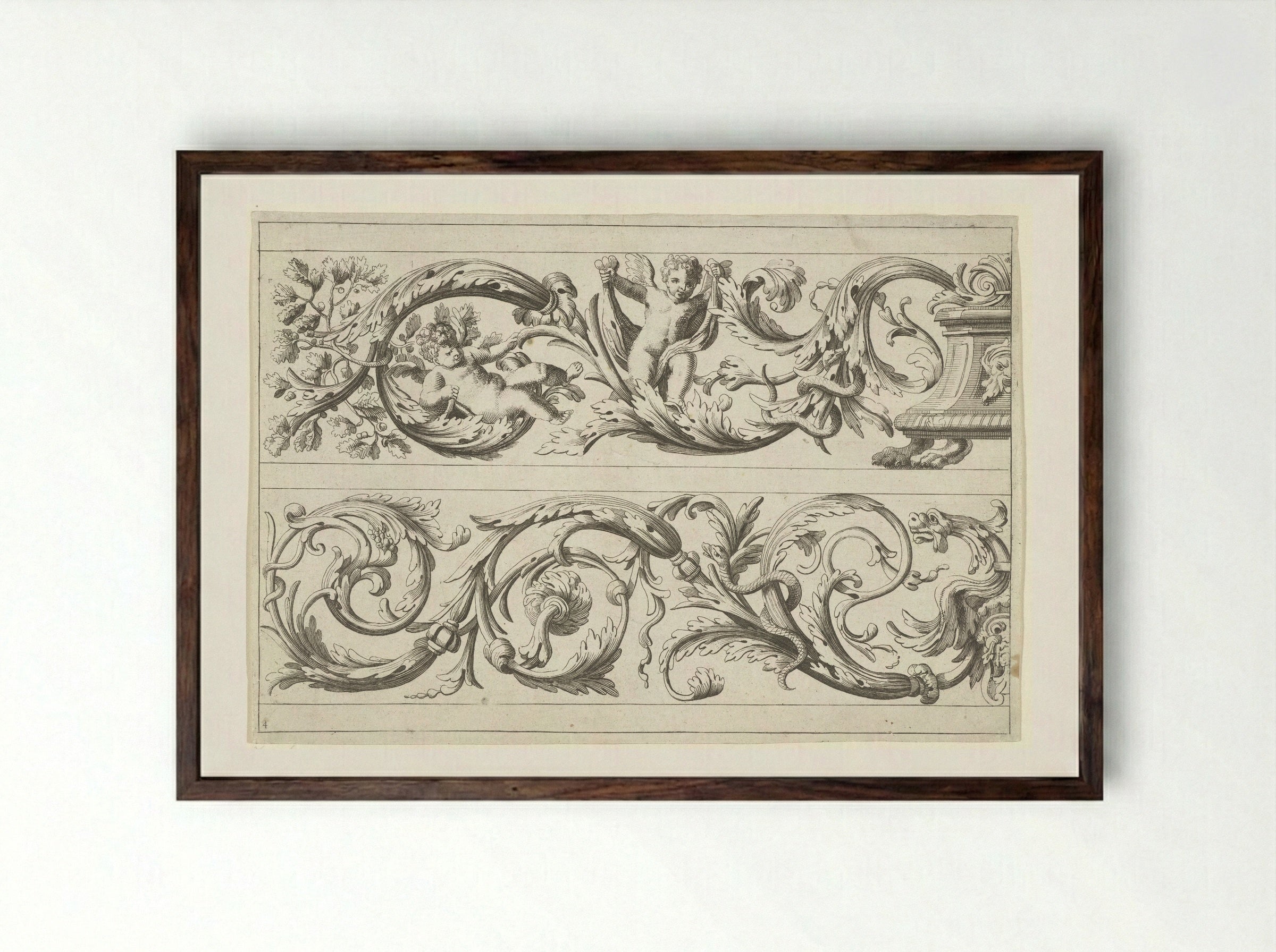 Two Friezes with Foliage - Jean Lepautre - Framed Print Dark Wood