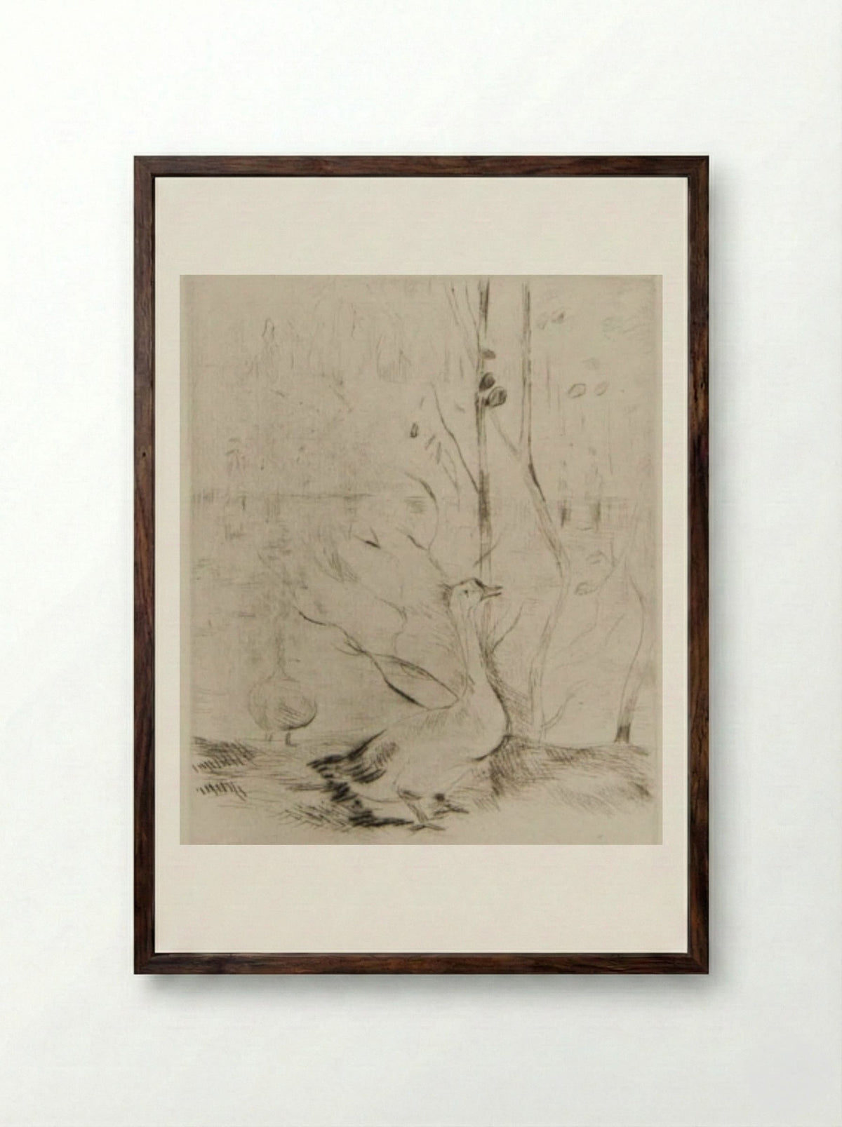 Two Geese - Berthe Morisot - Framed Print Dark Wood