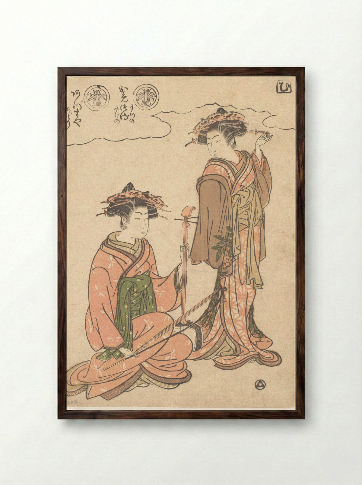 Two Geisha - Isoda Koryūsai - Framed Print Dark Wood