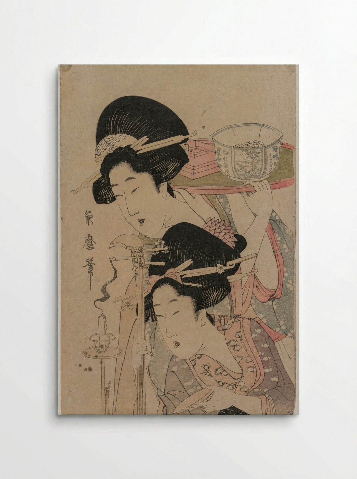 Two Geishas beside a Candle - Kitagawa Tsukimaro - Poster