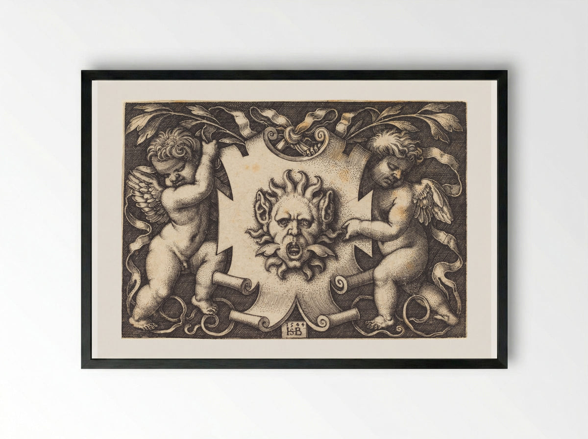 Two Genii - Sebald Beham - Framed Print Black