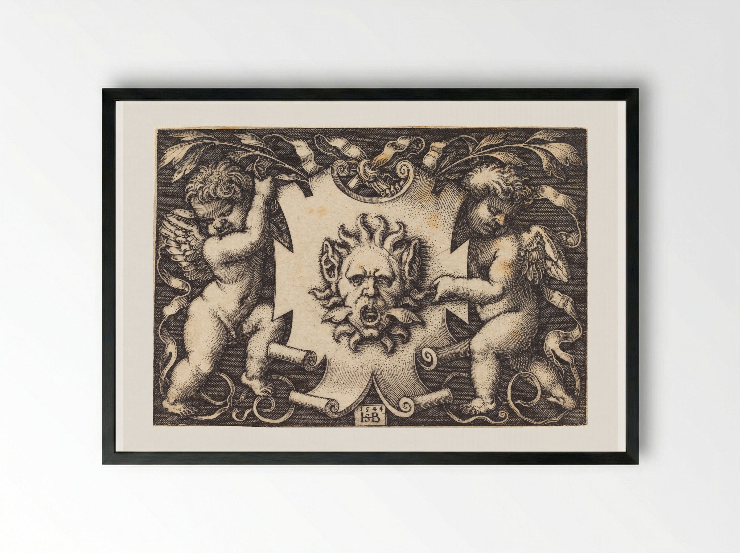 Two Genii - Sebald Beham - Framed Print Black