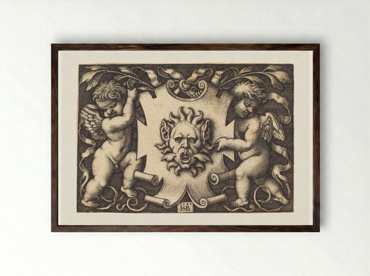 Two Genii - Sebald Beham - Framed Print Dark Wood