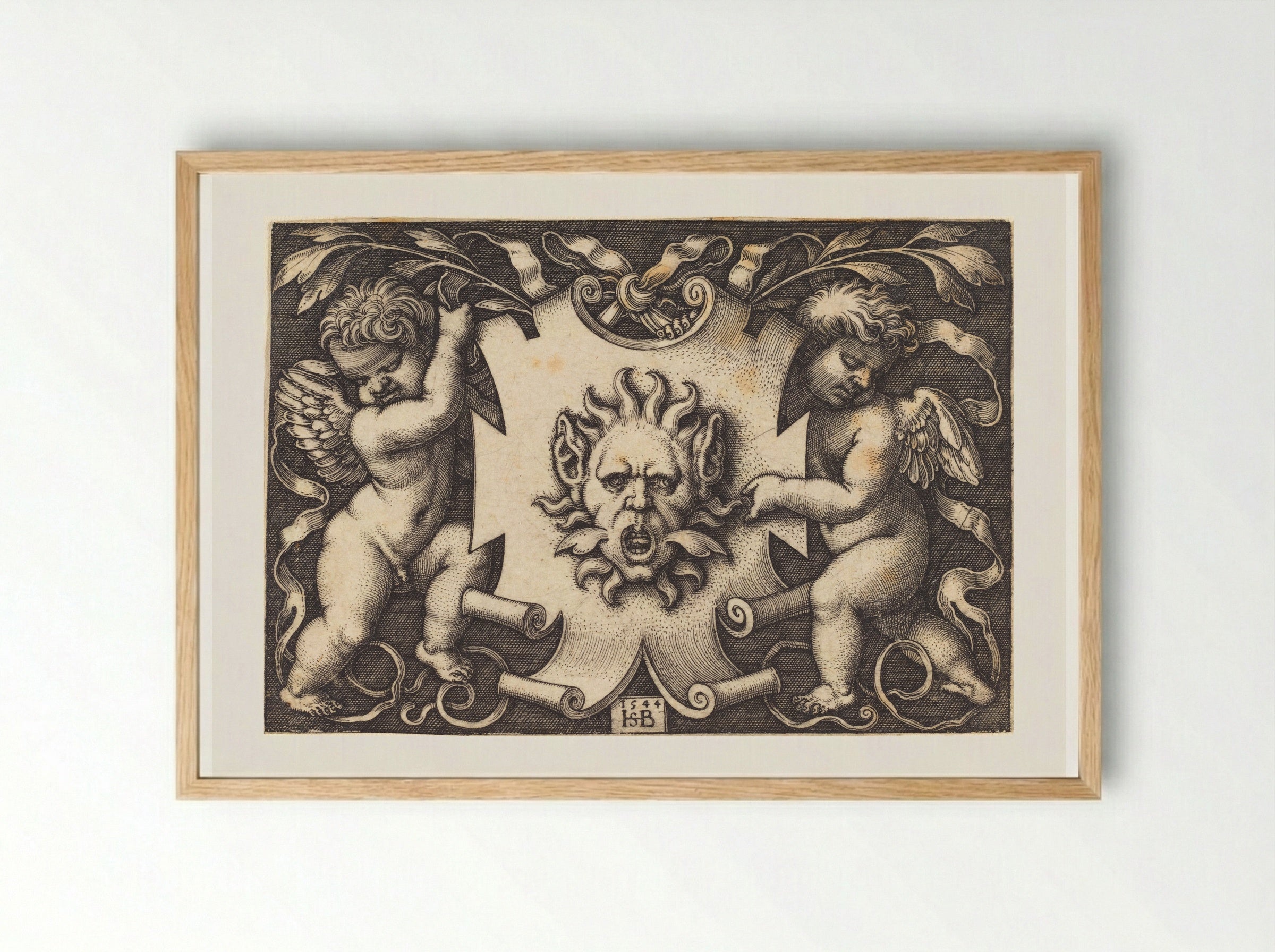 Two Genii - Sebald Beham - Framed Print Wood