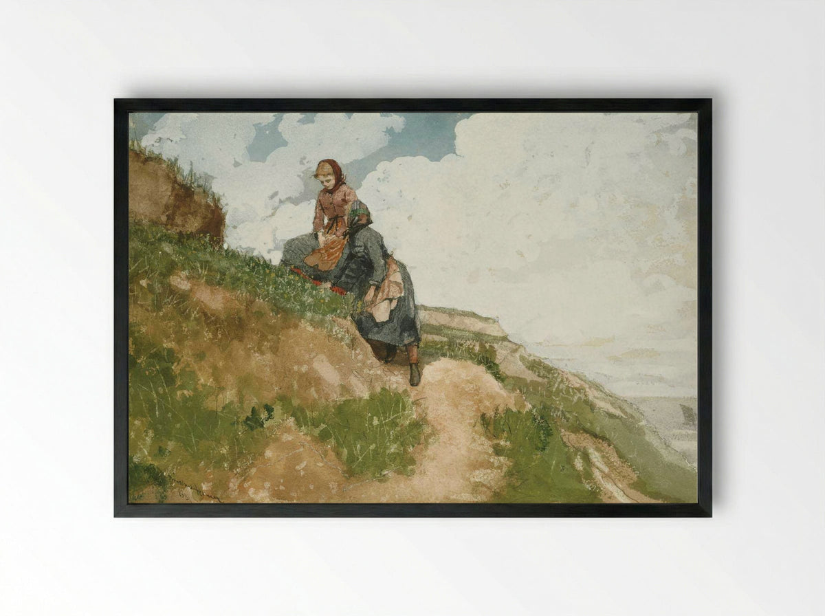 Two Girls on a Cliff - Winslow Homer - Framed Print Black