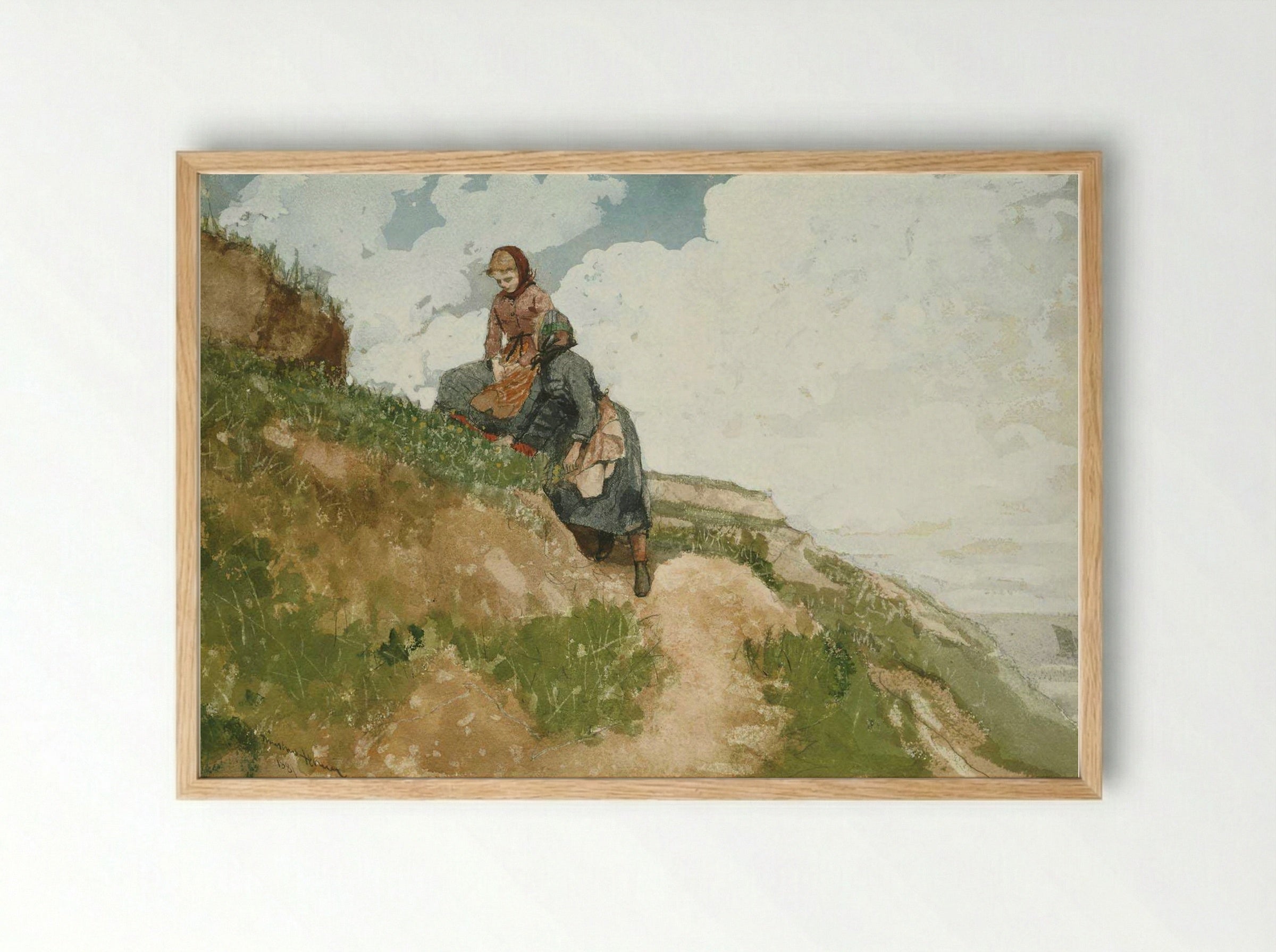 Two Girls on a Cliff - Winslow Homer - Framed Print Wood