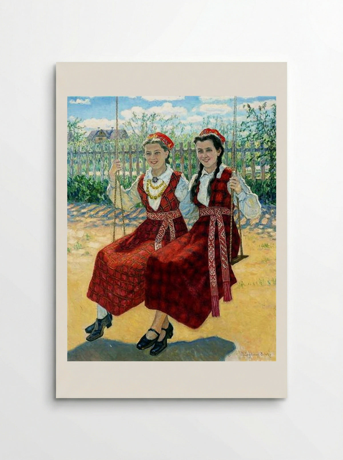 Two Girls on a Swing - Nikolay Bogdanov-Belsky - Poster