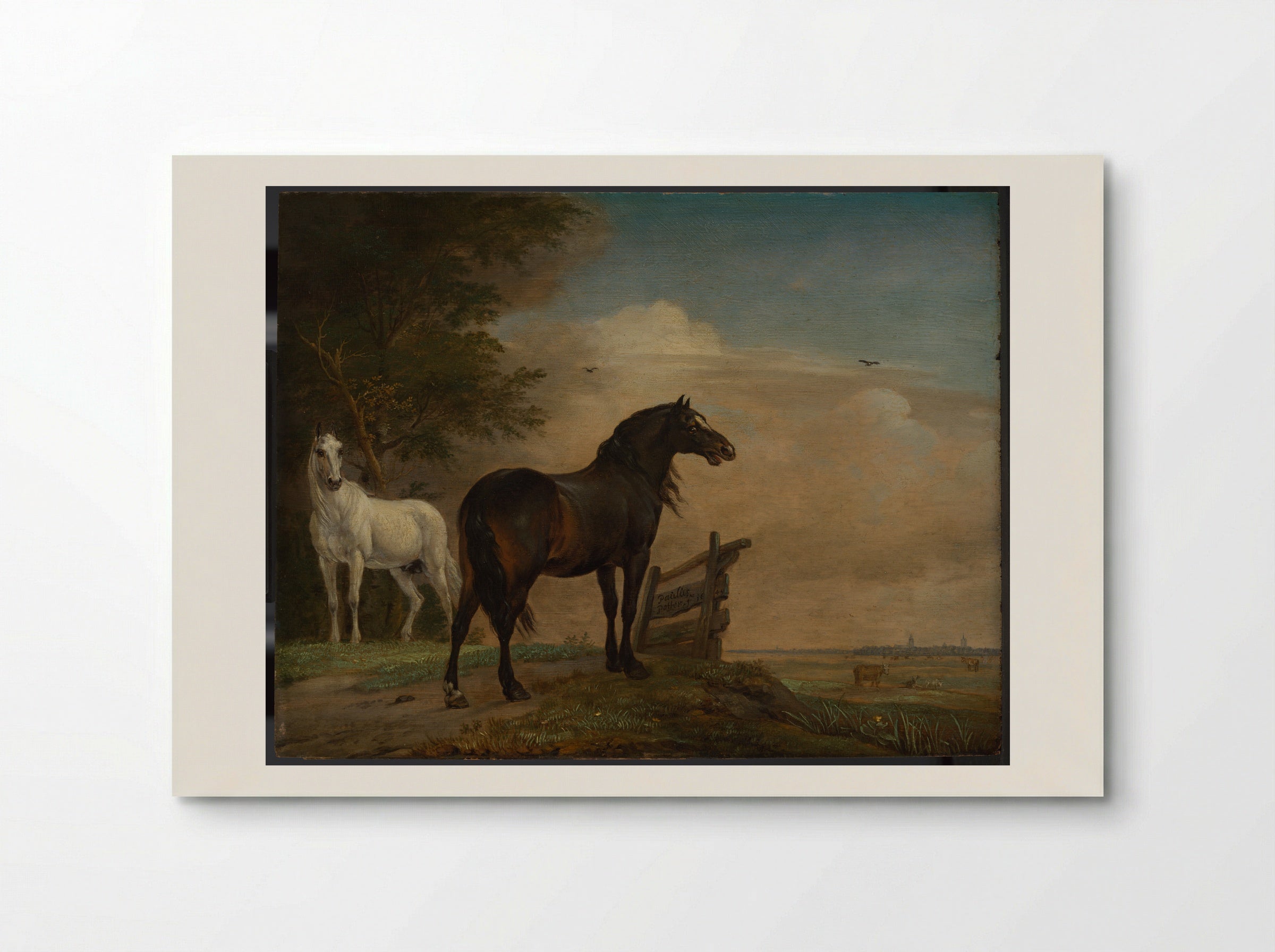 Two Horses in a Meadow near a Gate - Paulus Potter - Poster