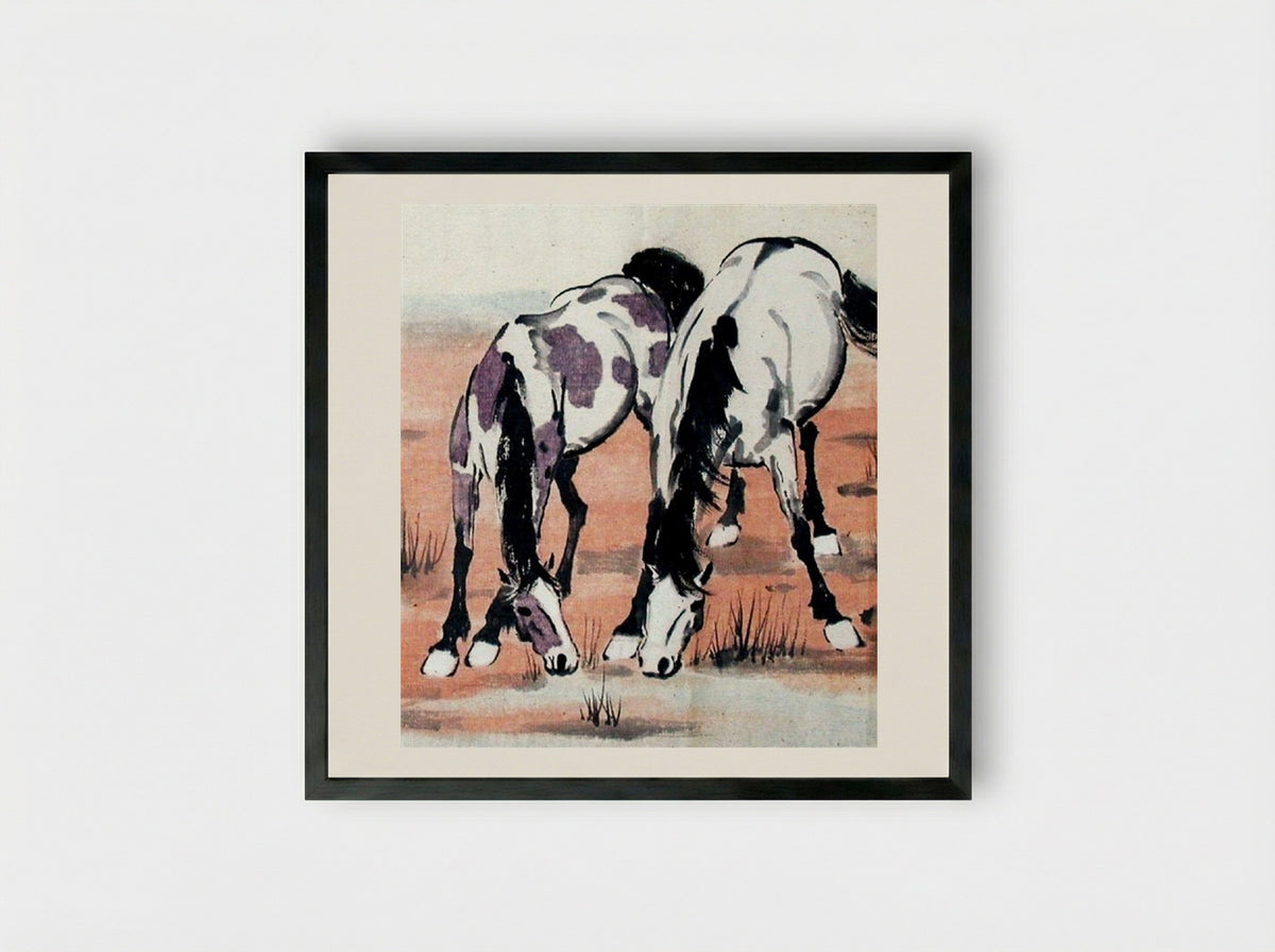 Two Horses - Xu Beihong - Framed Print Black