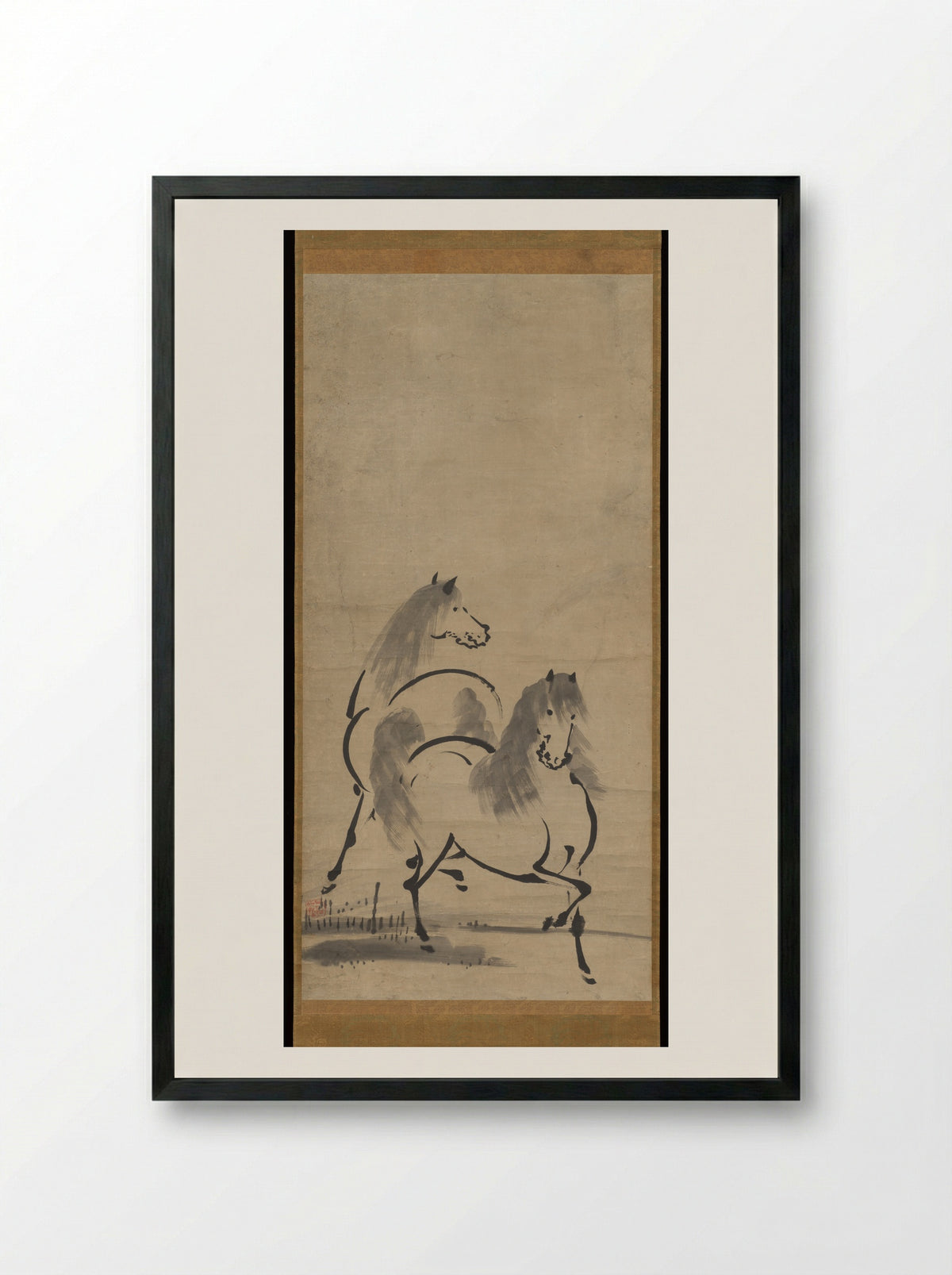 Two Horses - Unkoku Tōetsu - Framed Print Black
