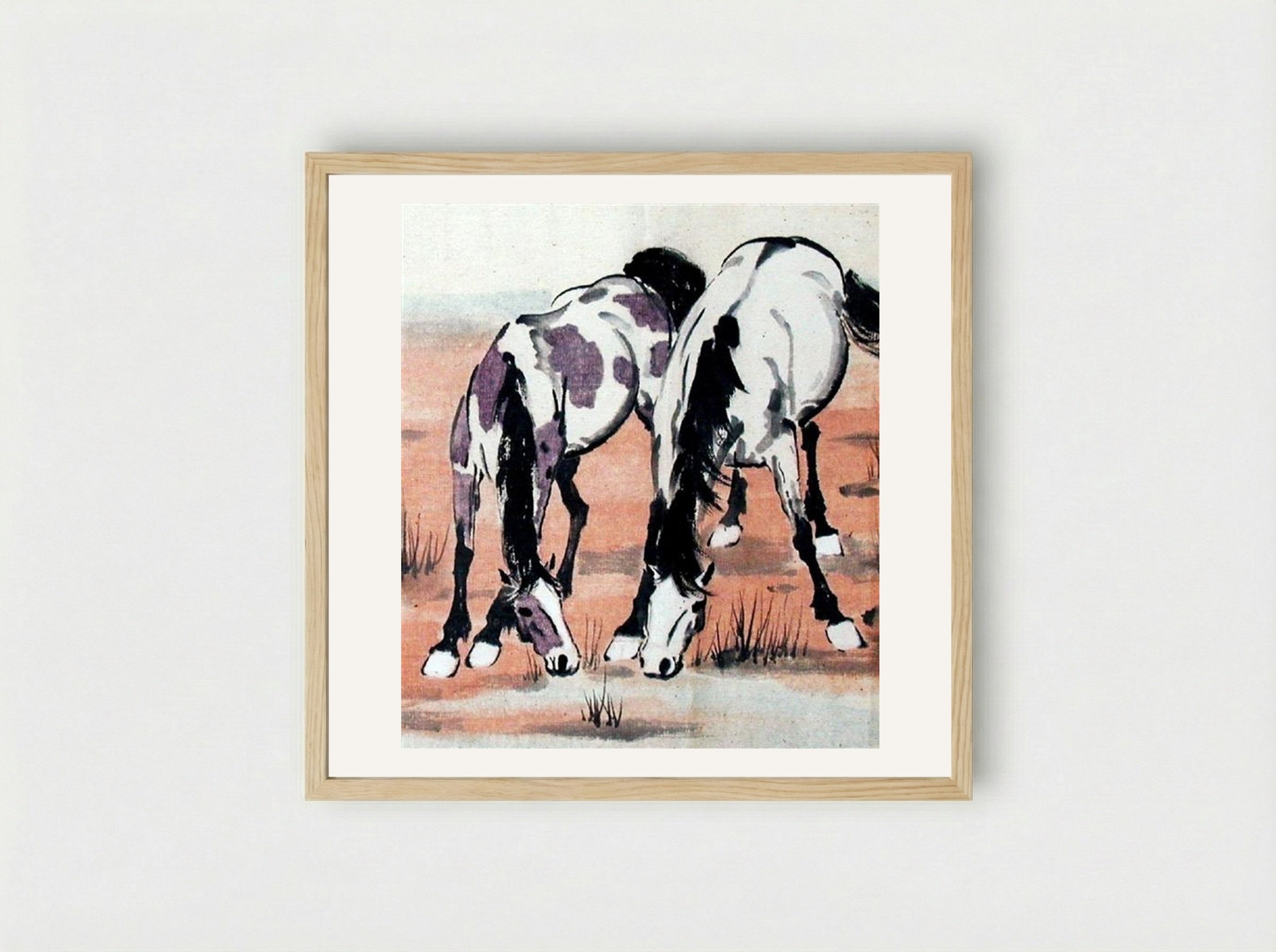 Two Horses - Xu Beihong - Framed Print Wood