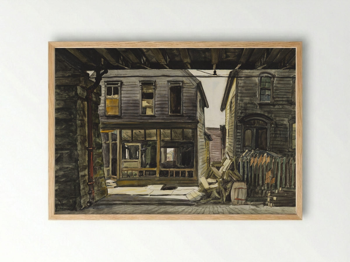 Two Houses under a Viaduct - Charles E. Burchfield - Framed Print Wood