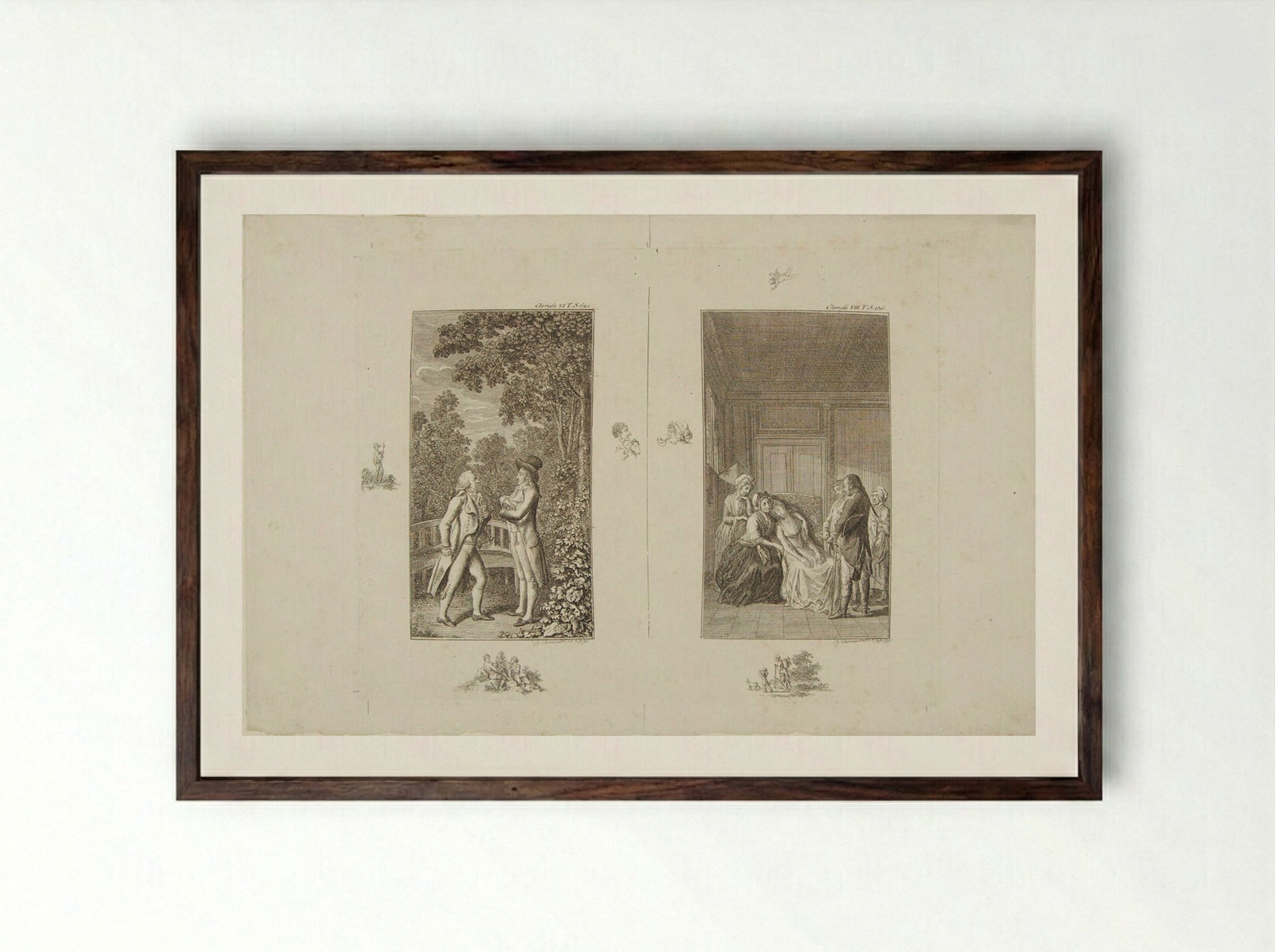 Two Illustrations for Samuel Richardson's 'Clarissa' - Daniel Nikolaus Chodowiecki - Framed Print Dark Wood