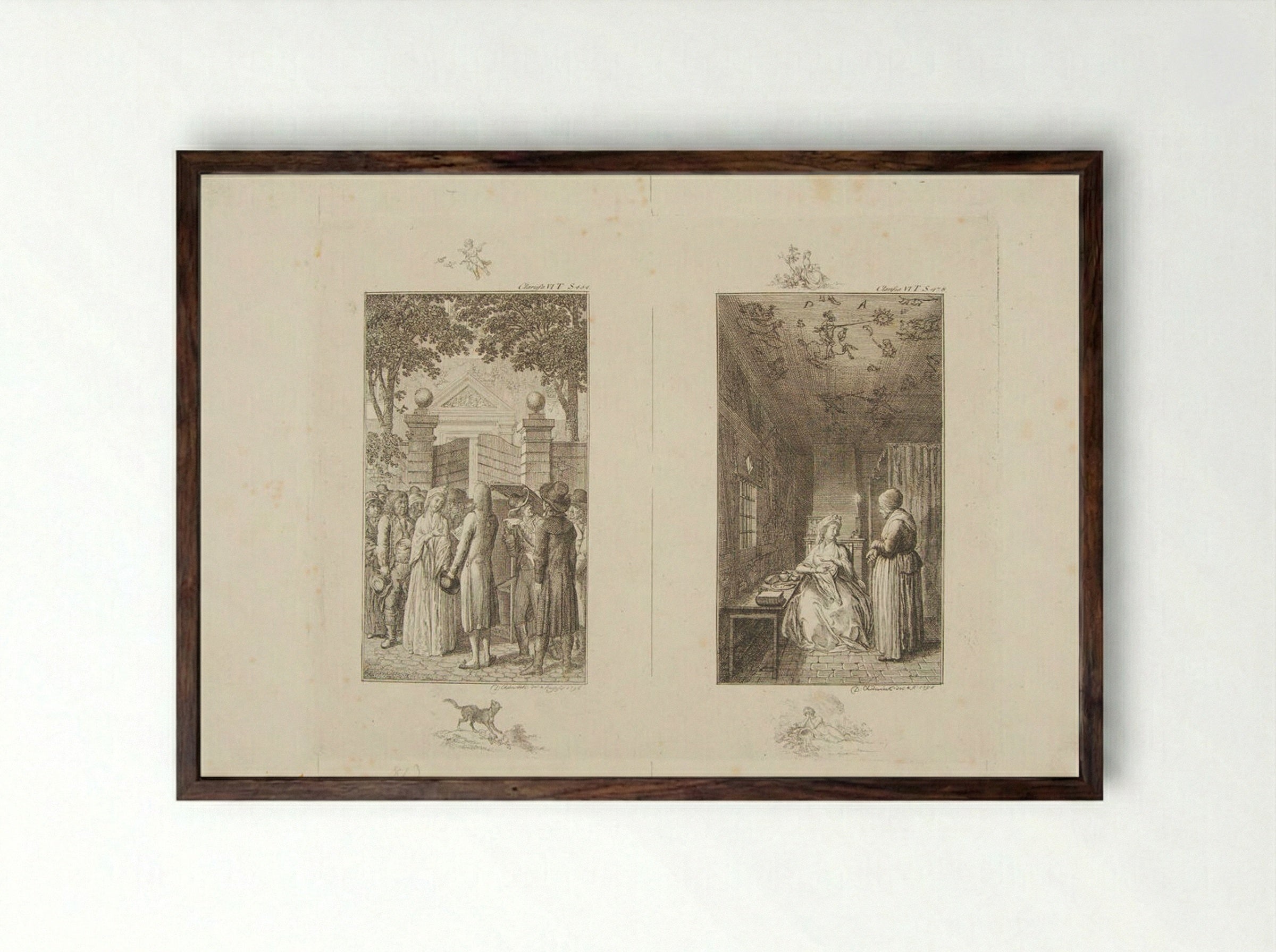 Two Illustrations for Samuel Richardson's 'Clarissa' - Daniel Nikolaus Chodowiecki - Framed Print Dark Wood