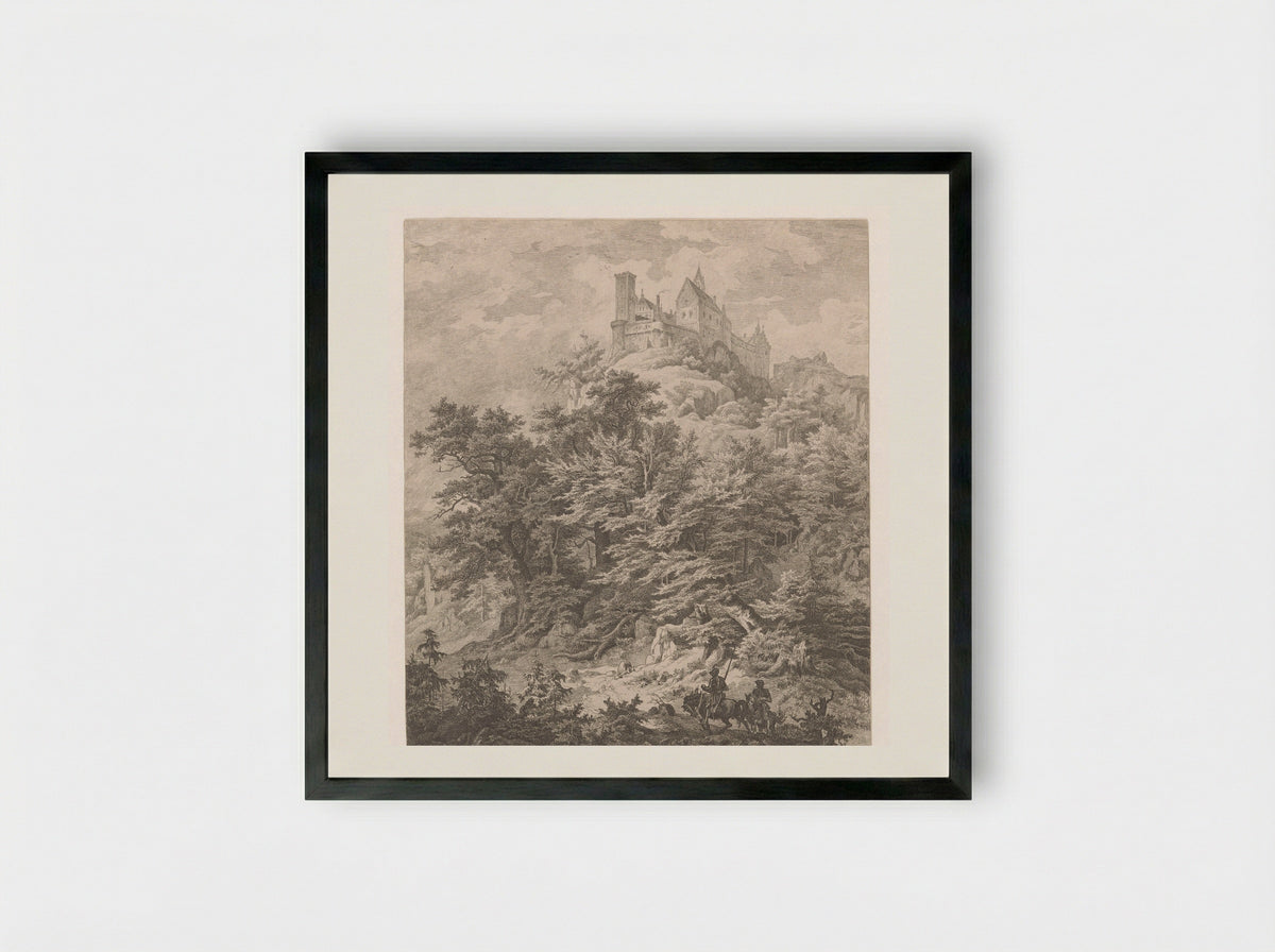 Two Knights Near Wartburg Castle - Friedrich Preller the Elder - Framed Print Black