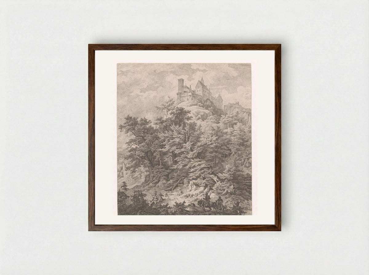 Two Knights Near Wartburg Castle - Friedrich Preller the Elder - Framed Print Dark Wood
