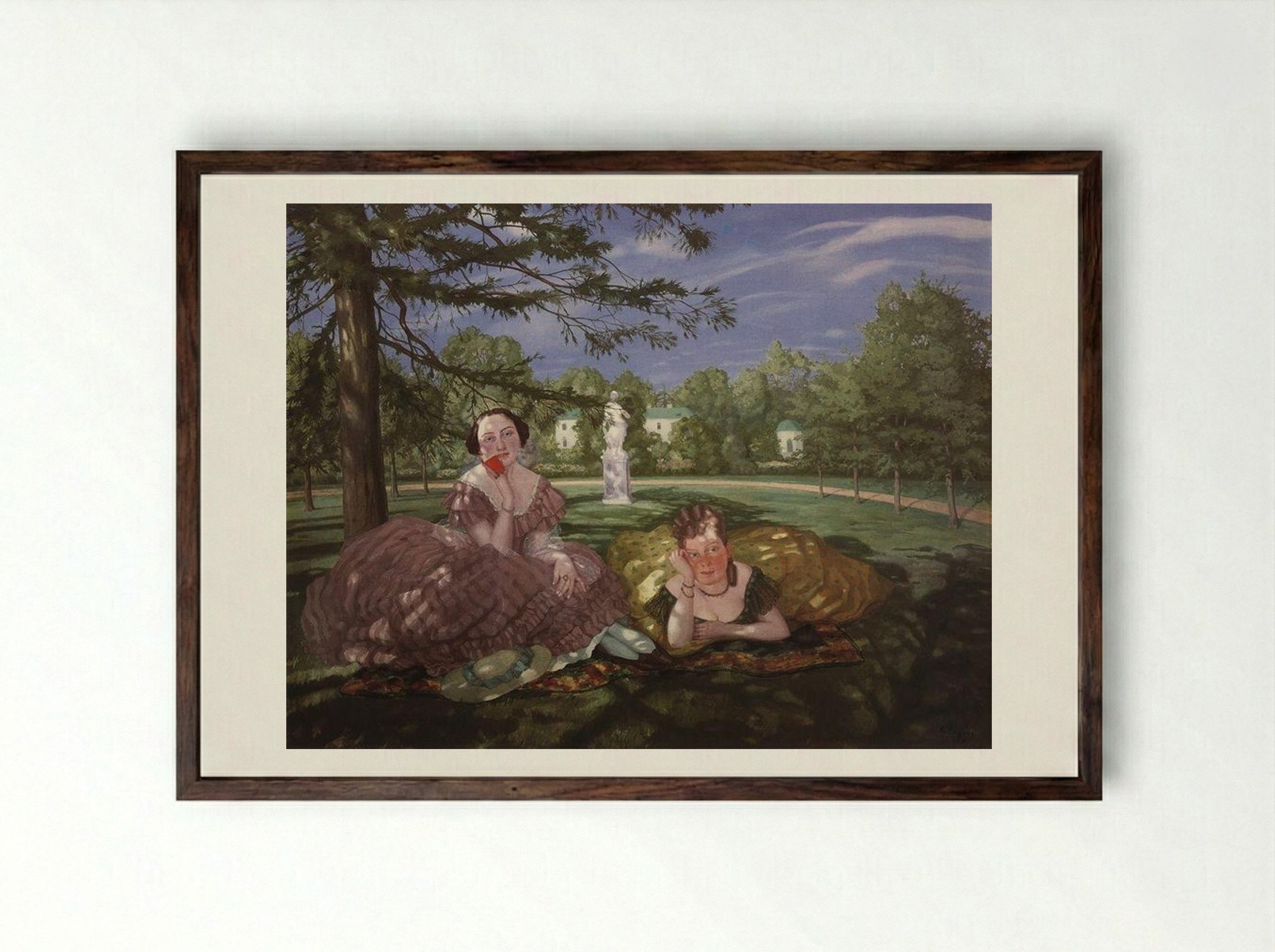 Two Ladies in the Park - Konstantin Somov - Framed Print Dark Wood